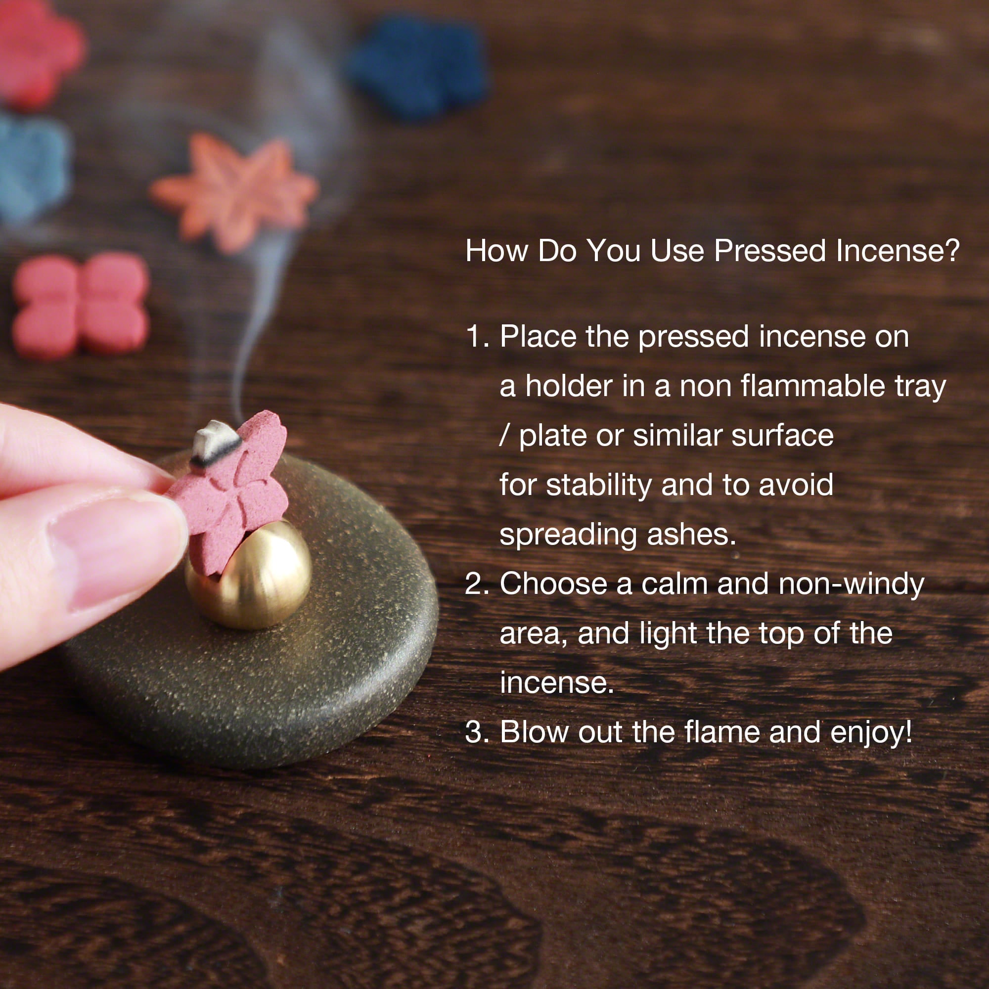Description of how to use the pressed incense