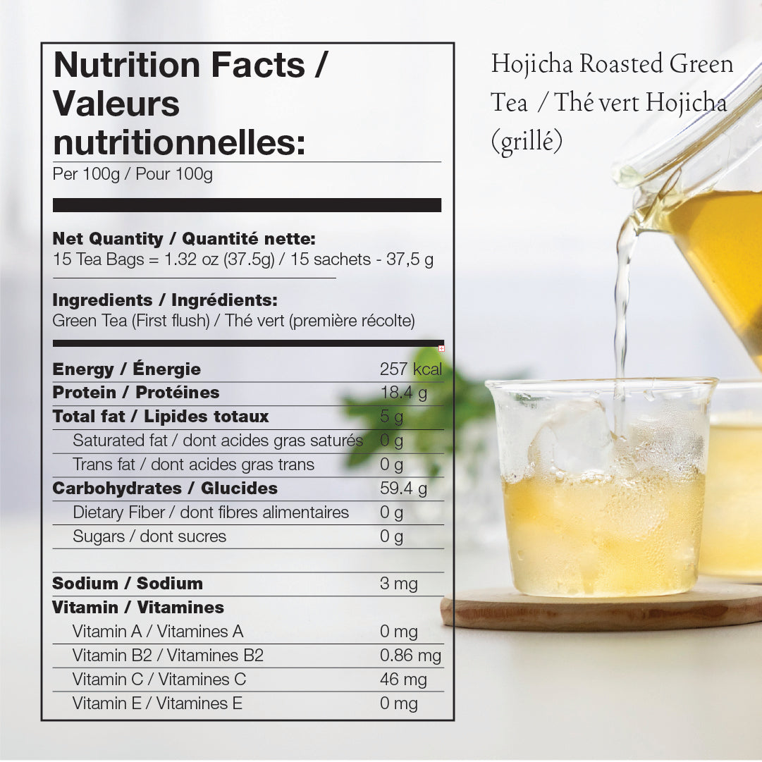 nutritions facts about asayu hojicha tea bags