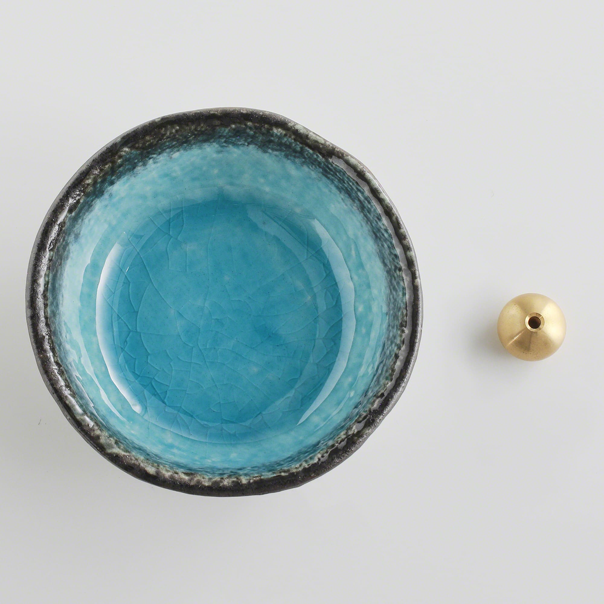 ceramic incense holder Ocean blue with brass holder