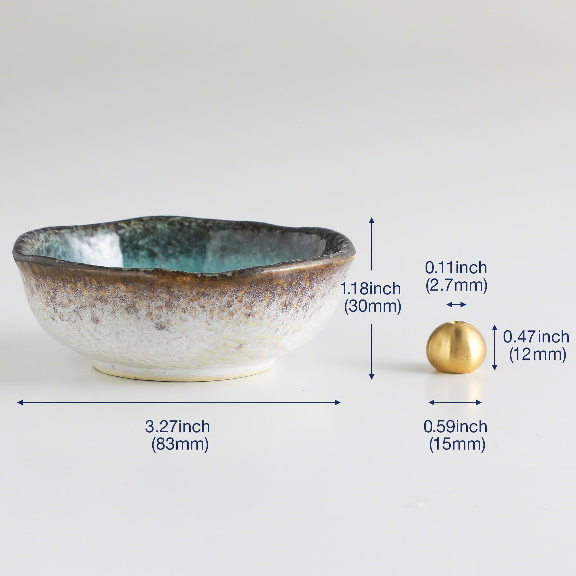 Small ceramic holder ocean blue with dimension data