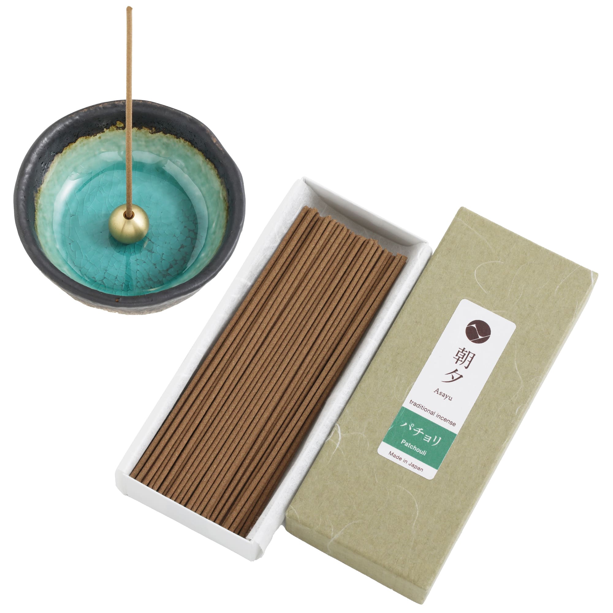 Patchouli incense box with aquamarine ceramic holder