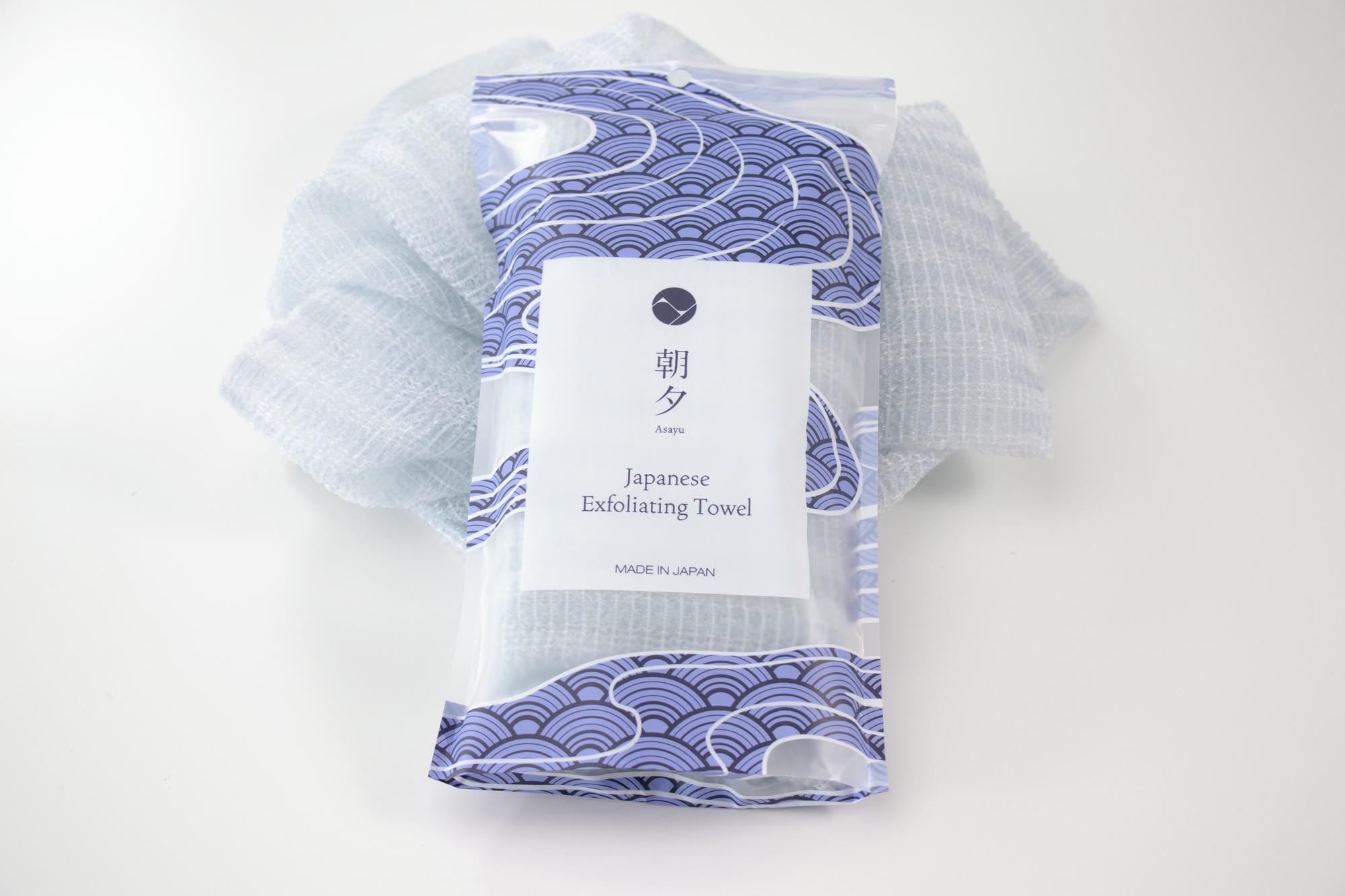Exfoliating Soft Body Towel  Blue & White with packaging