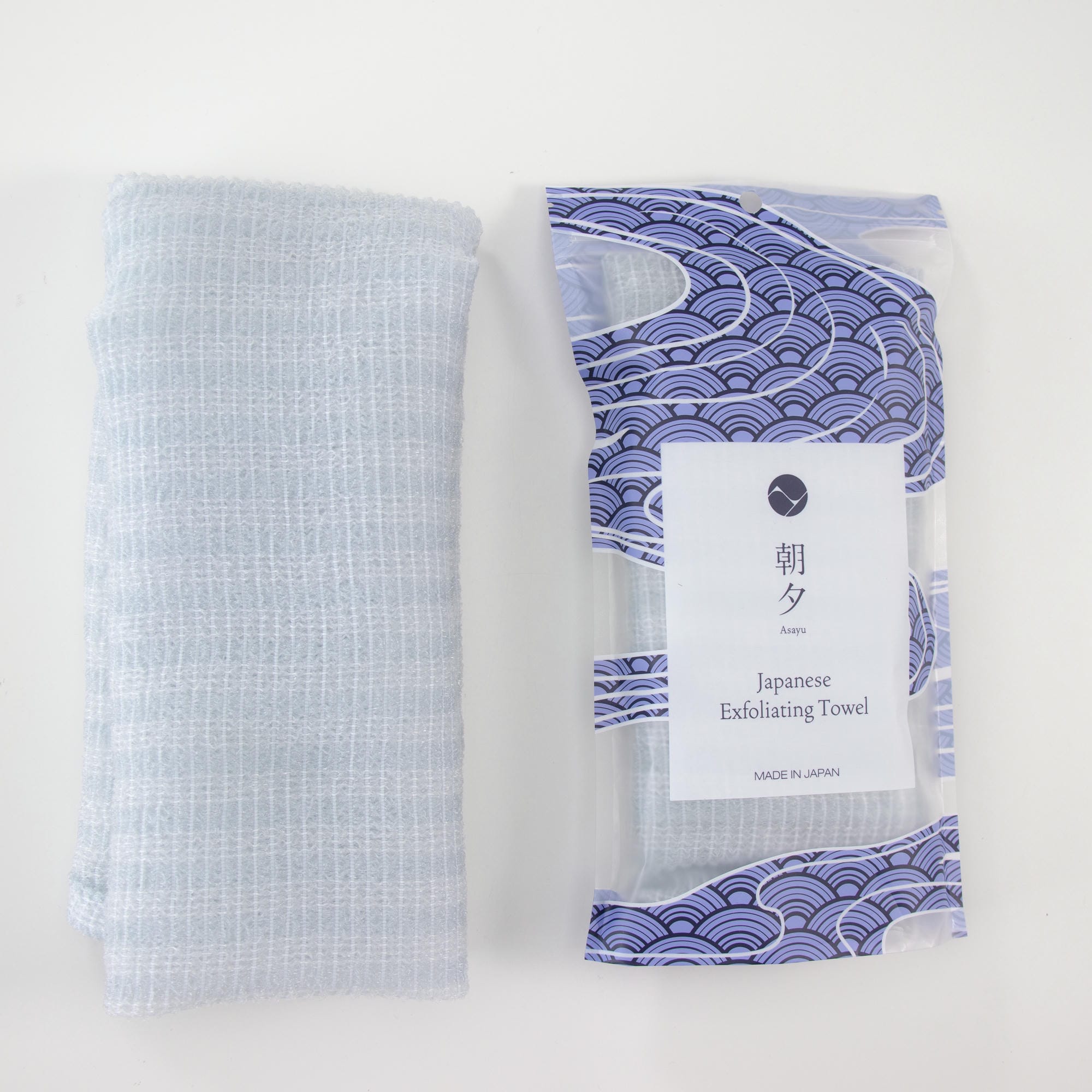 Exfoliating Soft Body Towel  Blue & White with packaging
