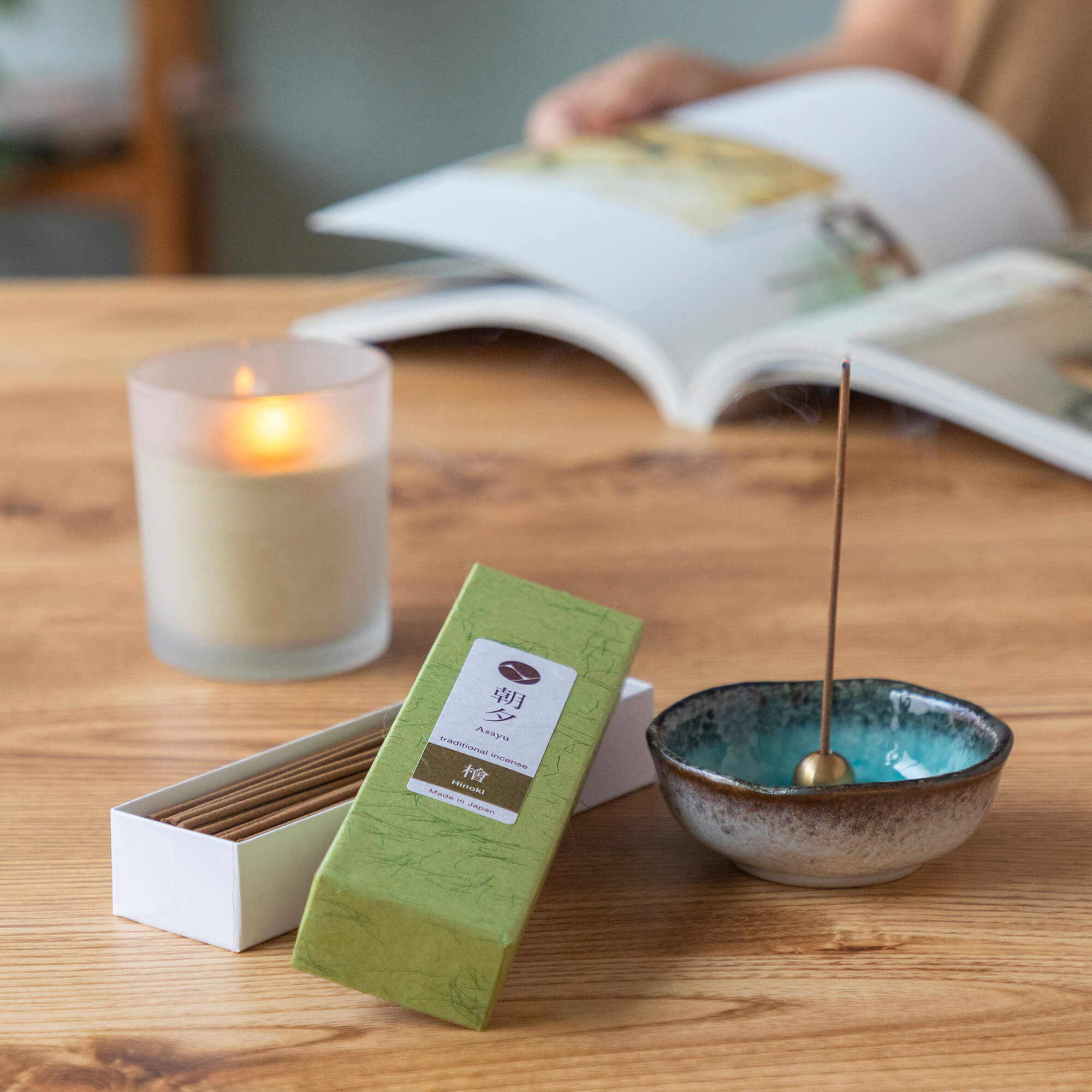 20g hinoki incense box with incense holder with candle