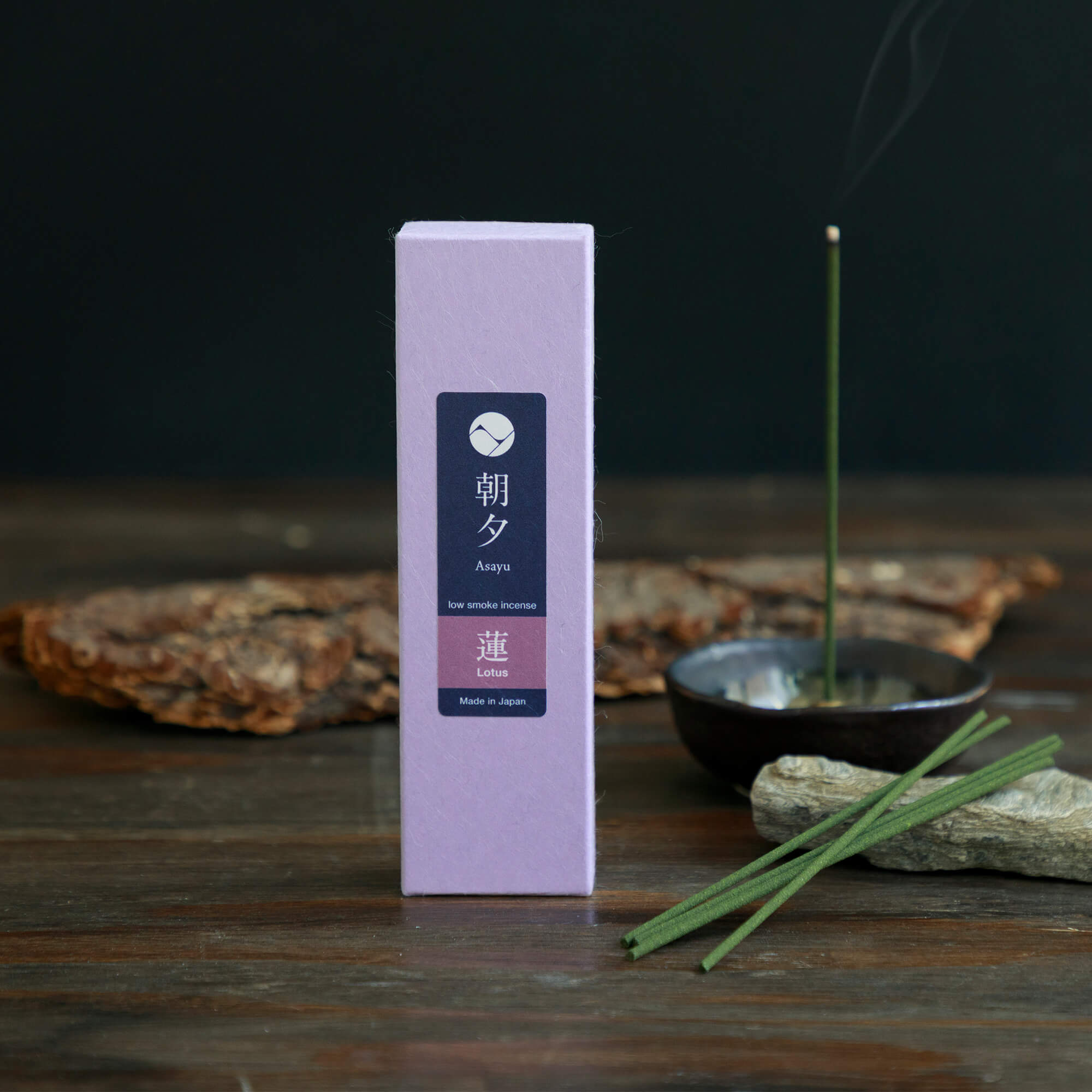 20g lotus incense box with a piece of wood bark and incense holder