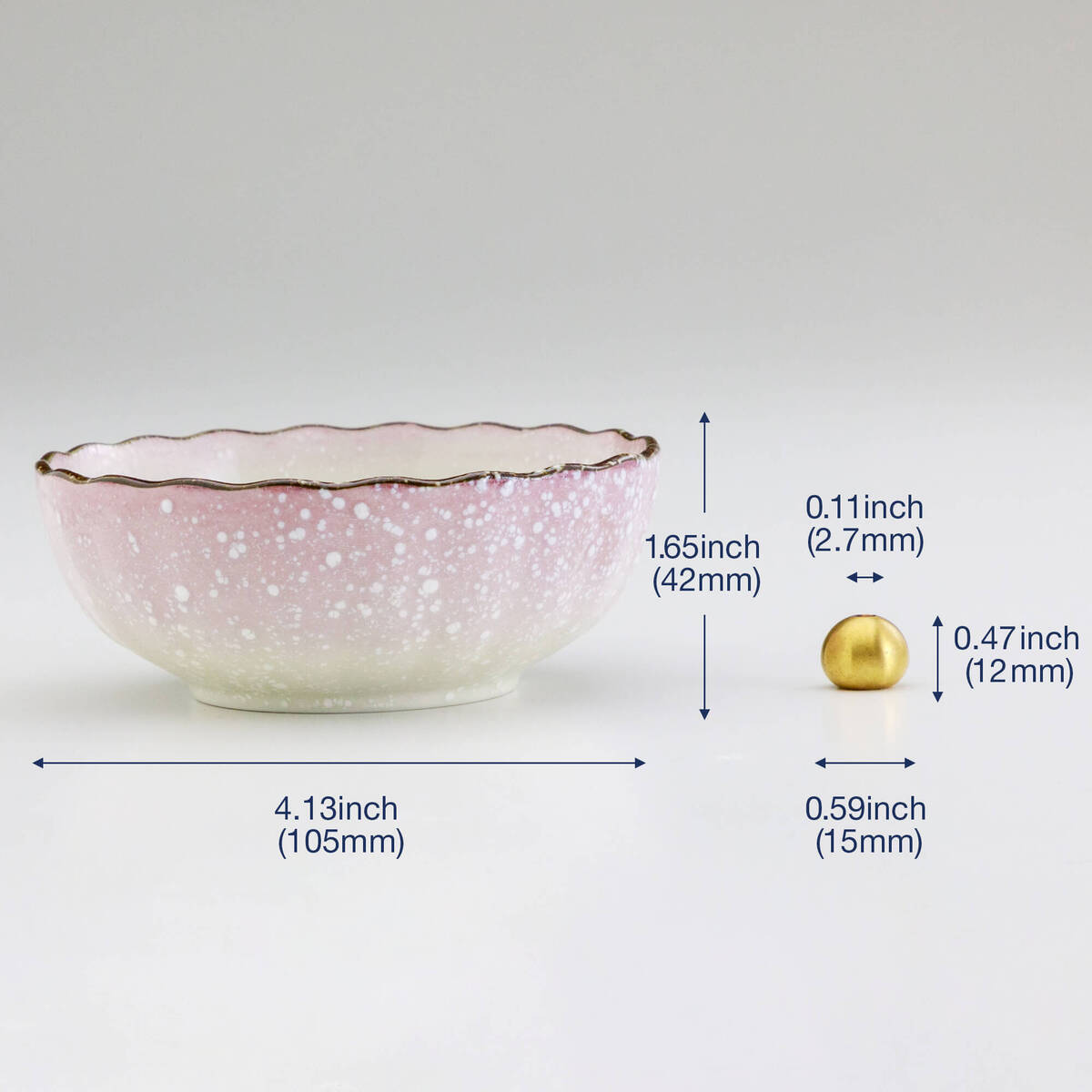 Ceramic and brass holders with dimension data