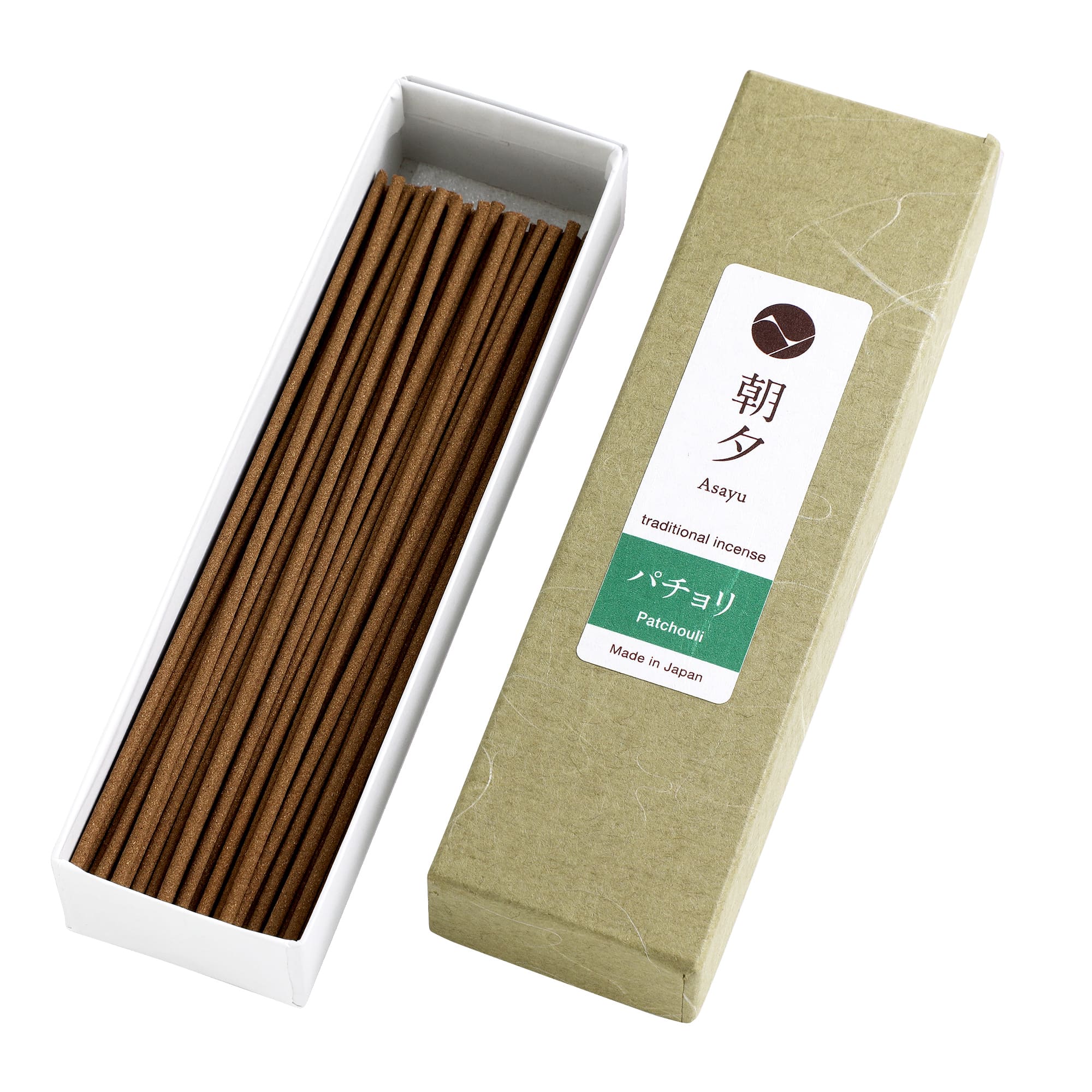 20g patchouli incense sticks box on white background