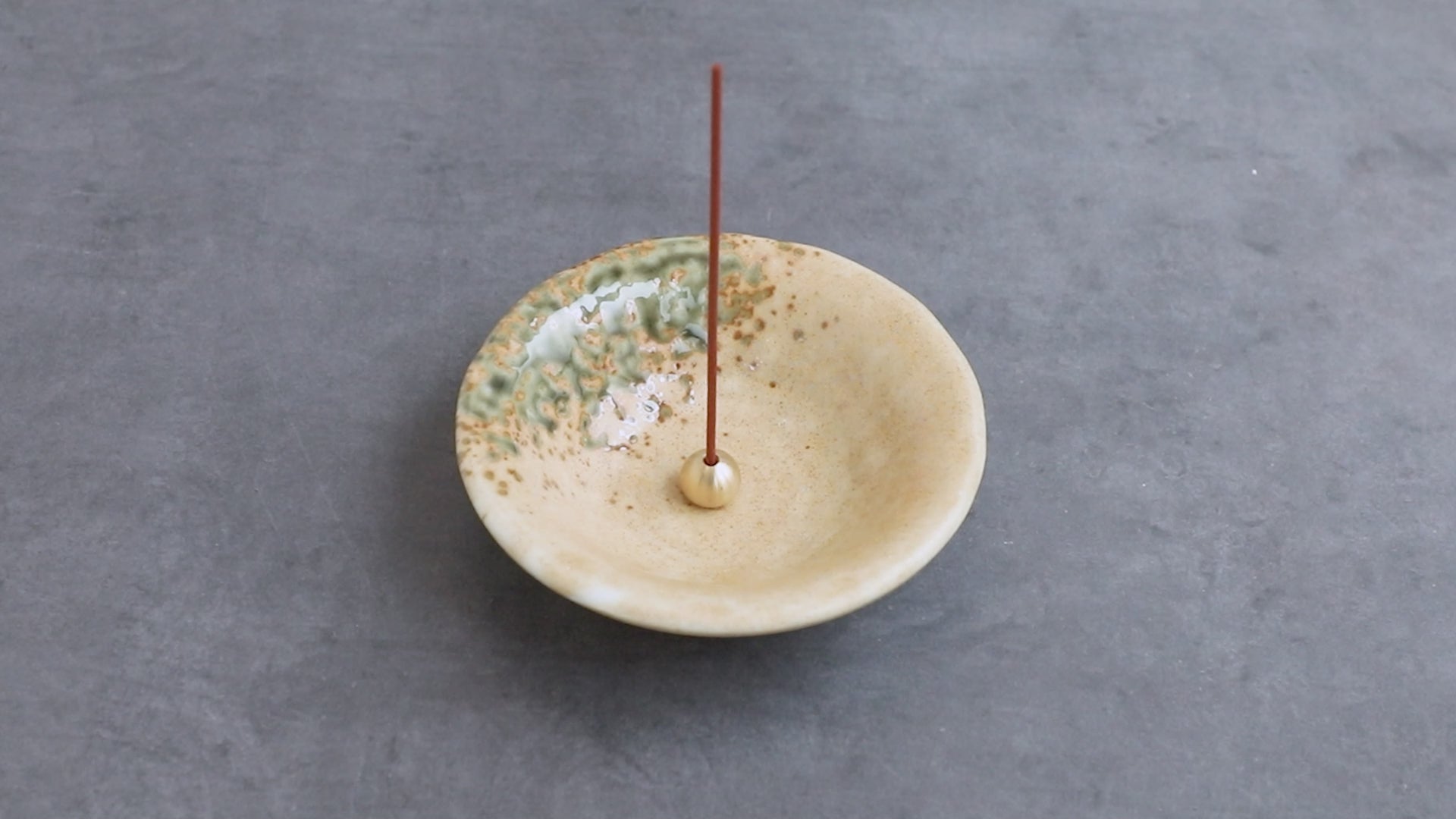 Tradtional Ceramic Insence Holder Plate and Brass Incense Burner Set - Orange