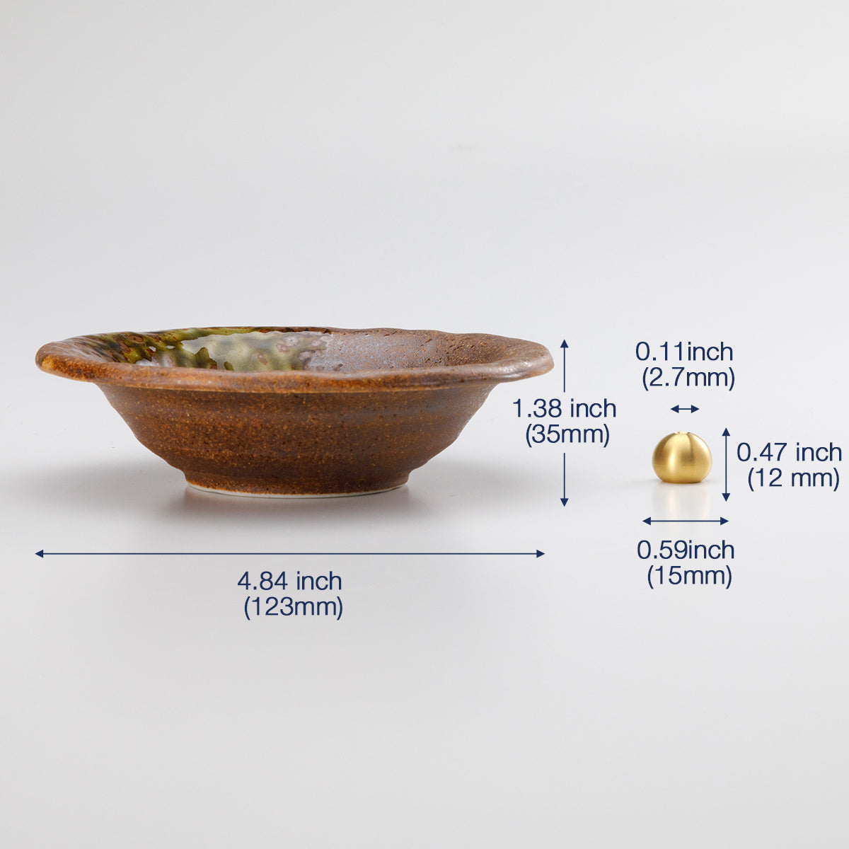 brown incense holder with diension data