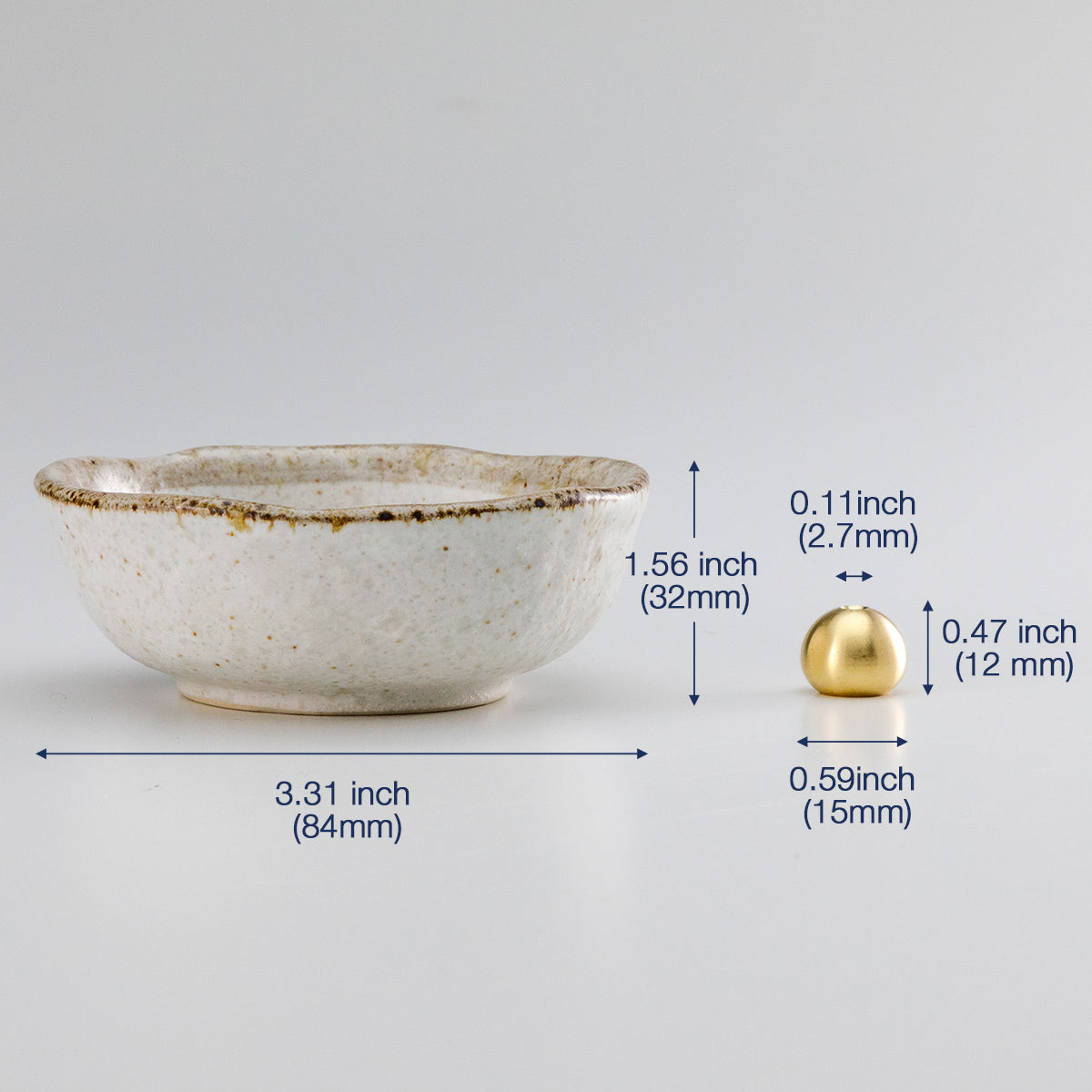 small whithe incense holder with dimension data