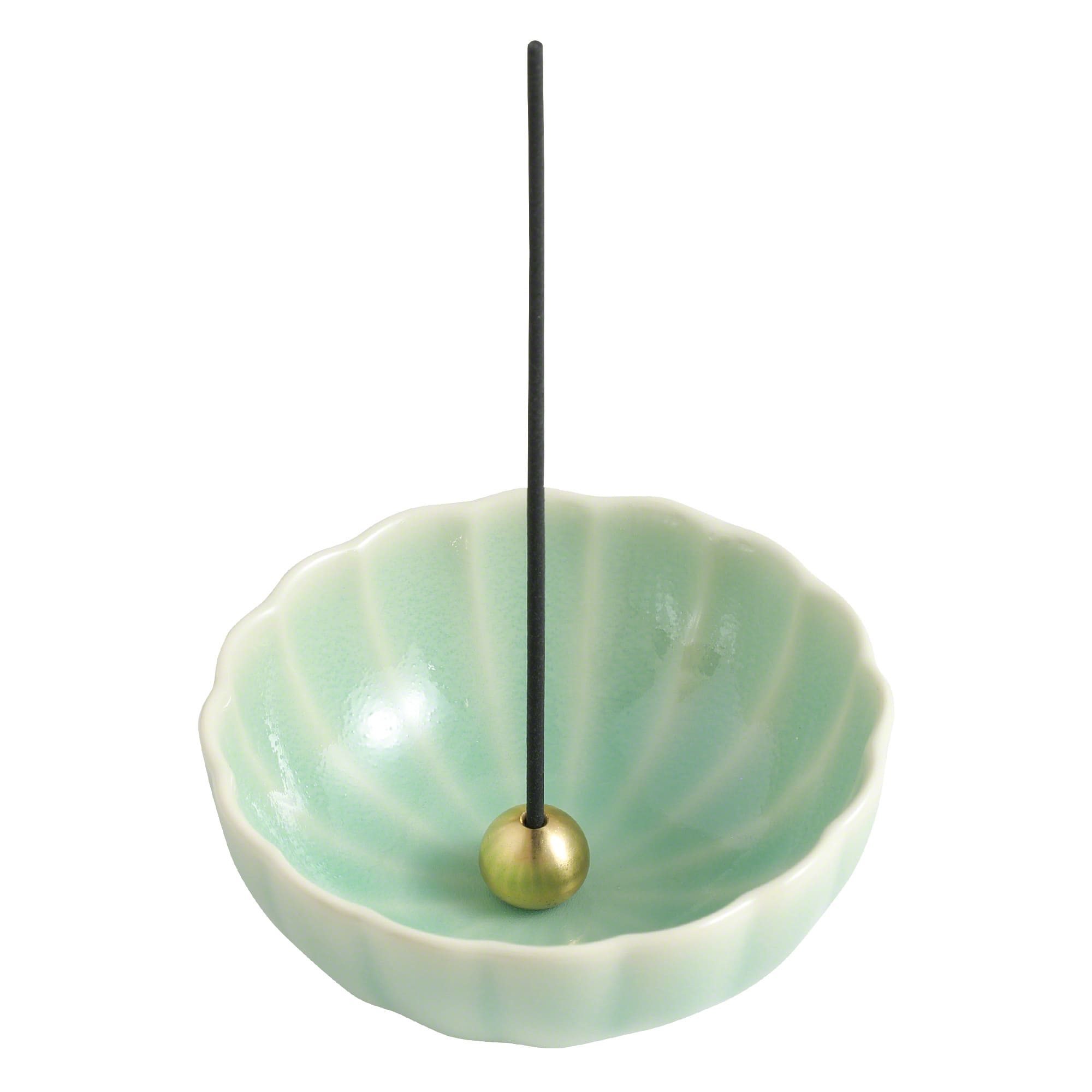 Asayu Japan Turquoise Mini Lotus Flower Incense Holder with brass stand for incense sticks