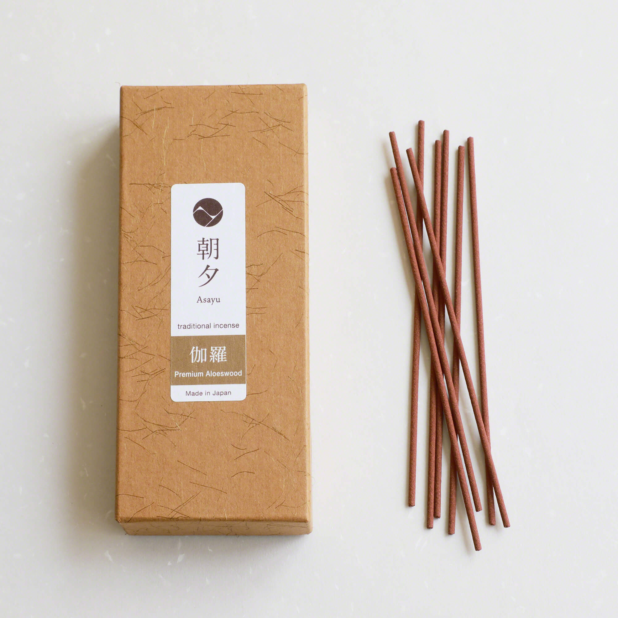 Box of Asayu Japan Premium Aloeswood Traditional Smoke incense with sticks outside