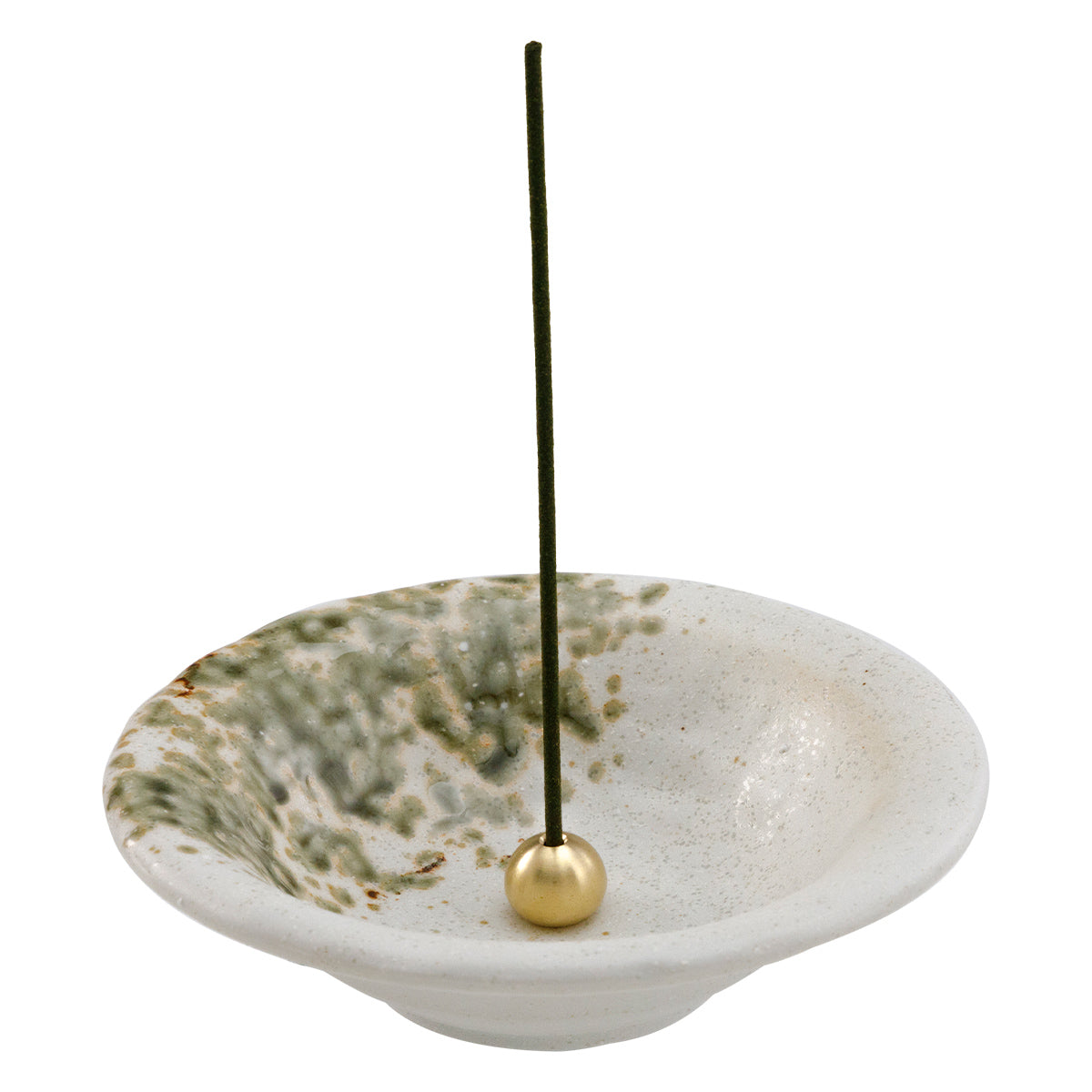 Tradtional Ceramic Insence Holder Plate and Brass Incense Burner Set - White
