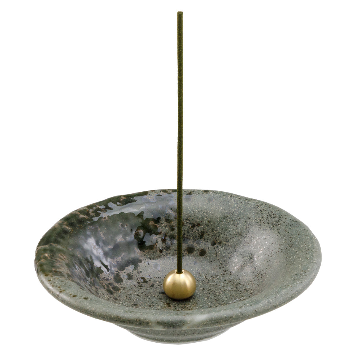 Tradtional Ceramic Insence Holder Plate and Brass Incense Burner Set - Green