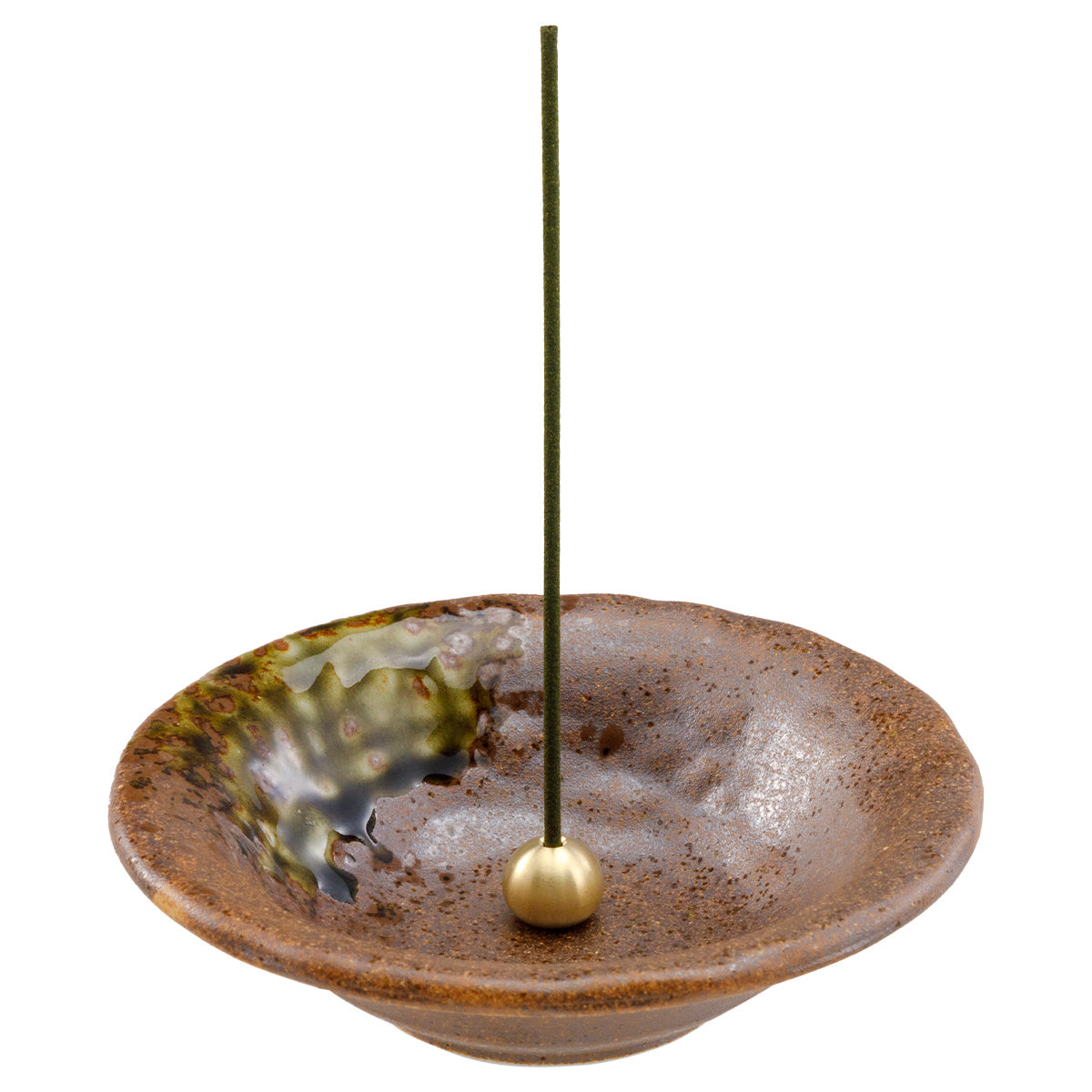 Tradtional Ceramic Insence Holder Plate and Brass Incense Burner Set - Brown
