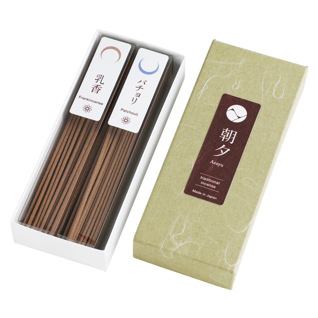 [ Free Shipping all over the US &CA & UK ] Discover tranquility with Asayu Japan's Traditional Incense Sticks. Elevate your mornings with frankincense and energize your evenings with patchouli. Made in Japan with natural materials, our incense offers a refreshing start and a relaxing finish to your day. Experience the authentic Japanese Zen way of self-care.