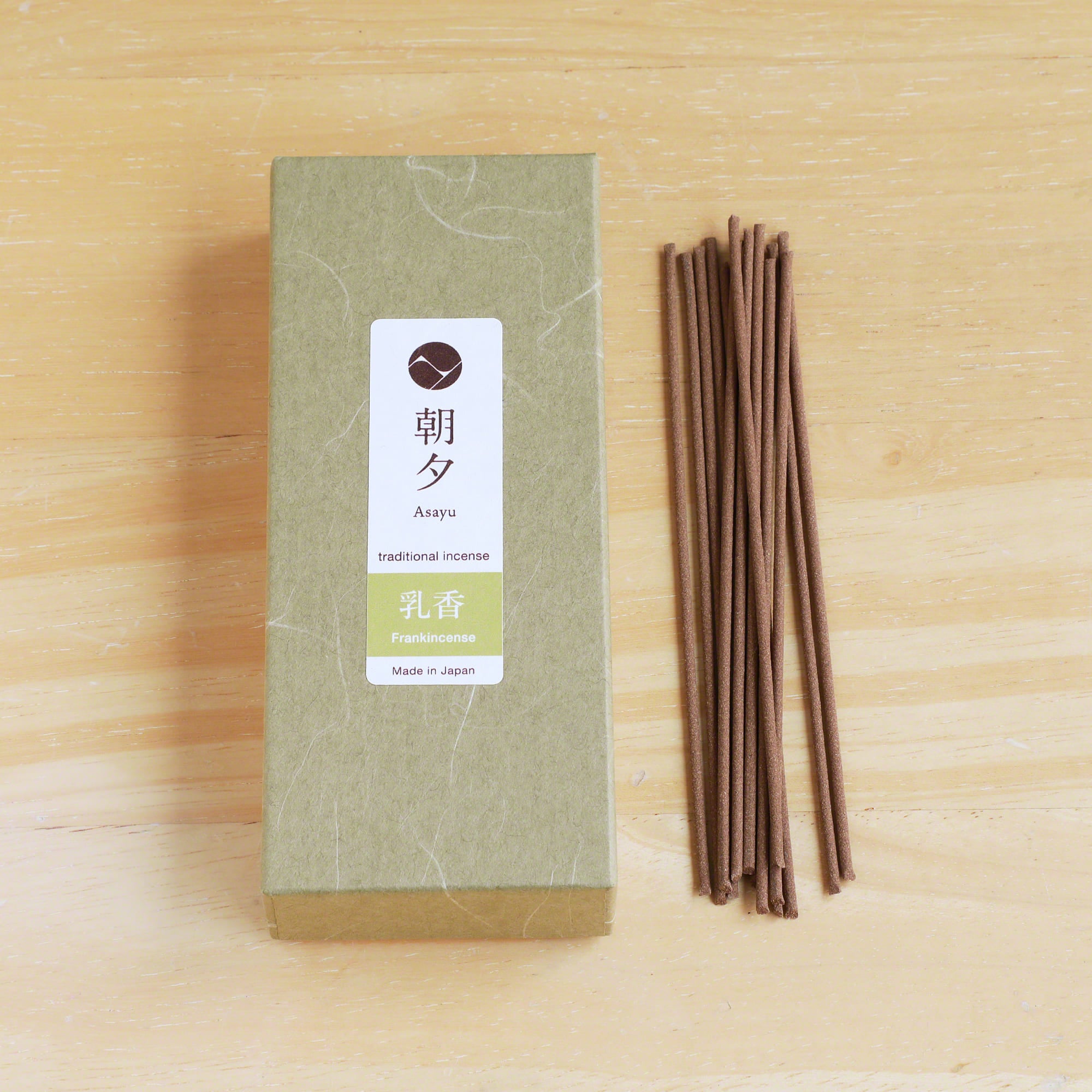 Box of Asayu Japan Frankincense Traditional incense with sticks outside