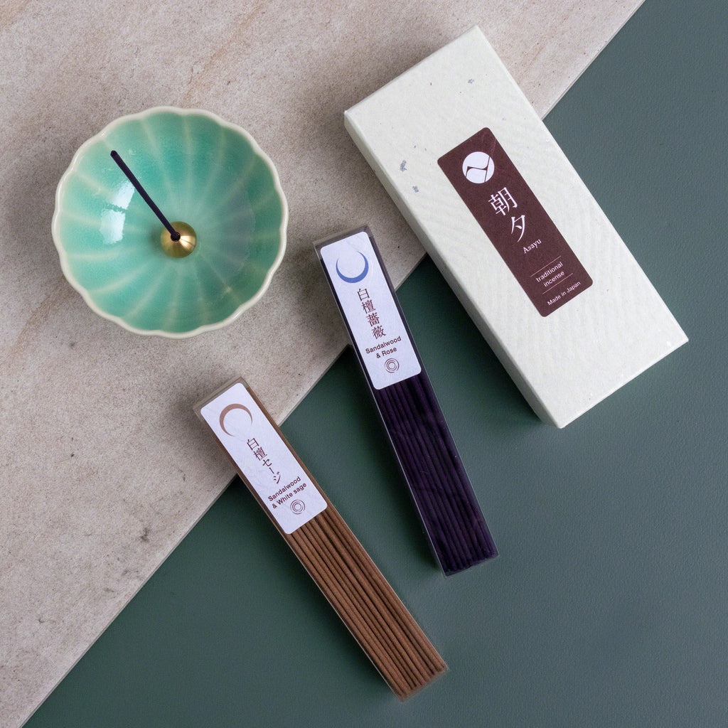 [ Free Shipping all over the US &CA & UK ] Asayu Japan Traditional Incense Sticks 40g. Elevate your mornings with sandalwood and white sage, and unwind in the evenings with sandalwood and rose. Asayu Japan's Traditional Incense Sticks offer two fragrances for different moods. Embrace the authentic Japanese Zen experience for self-care.
