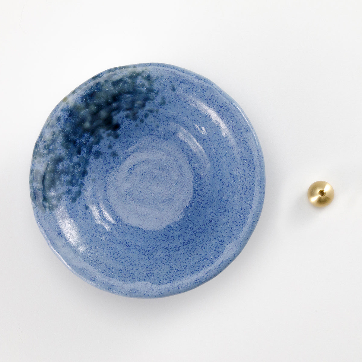 Tradtional Ceramic Insence Holder Plate and Brass Incense Burner Set - Blue
