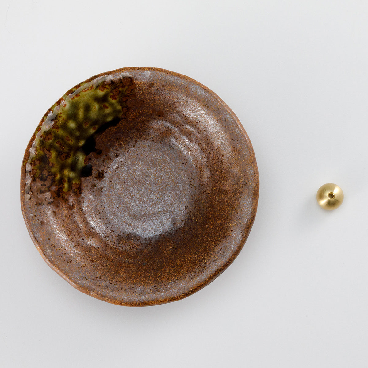 Tradtional Ceramic Insence Holder Plate and Brass Incense Burner Set - Brown