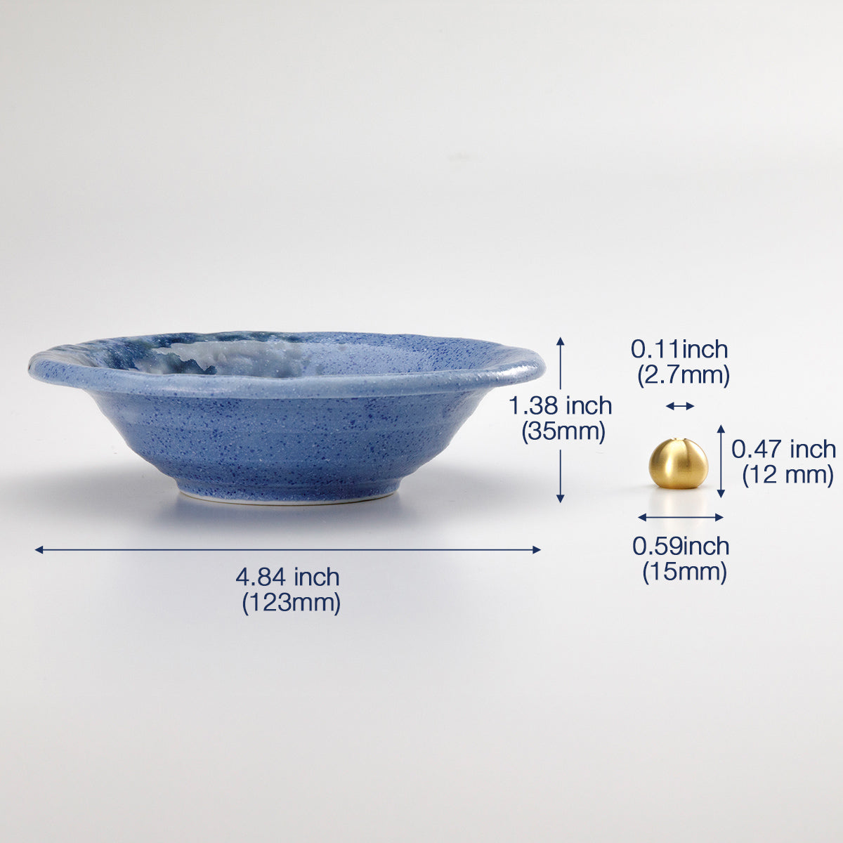 Tradtional Ceramic Insence Holder Plate and Brass Incense Burner Set - Blue