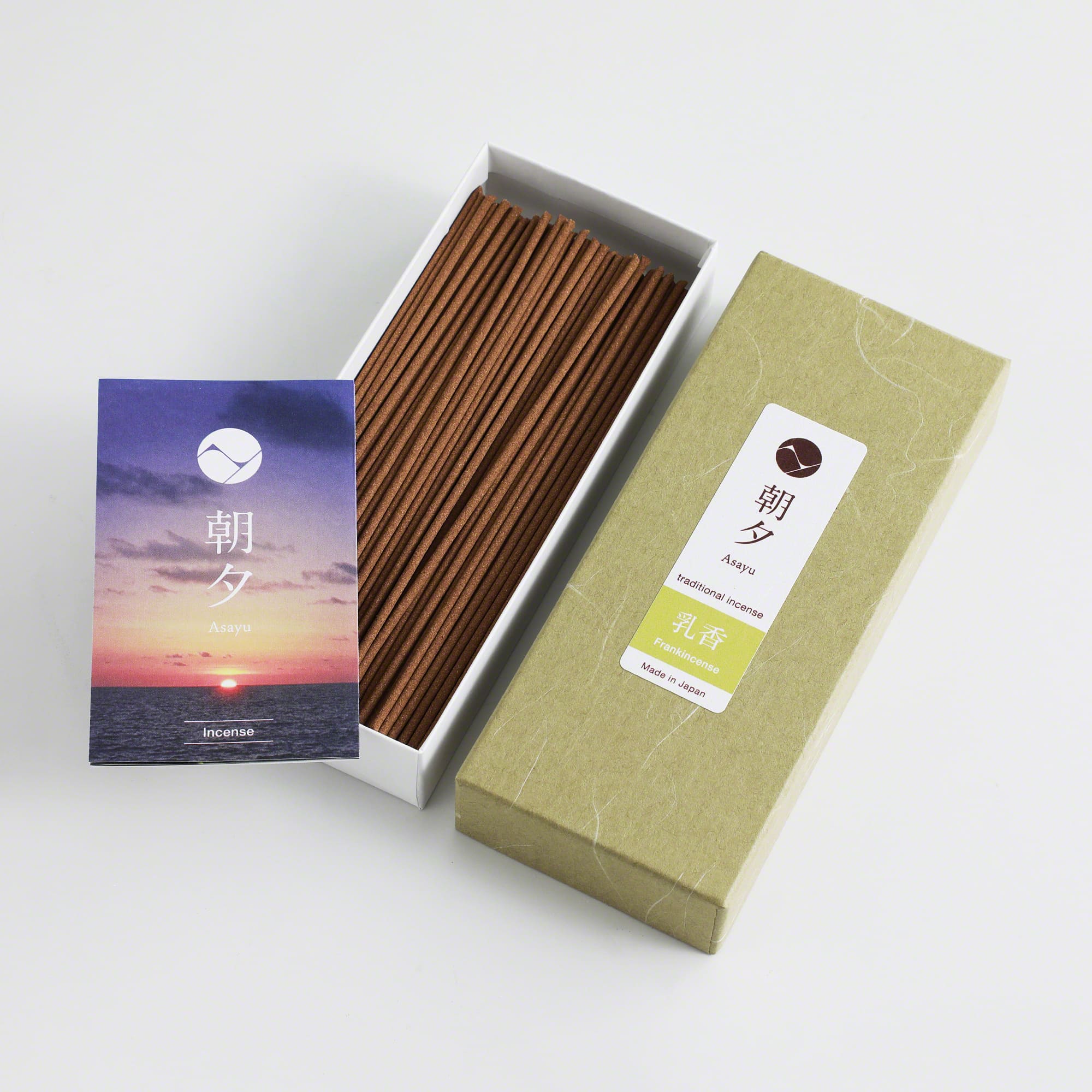 Asayu Japan 100% Natural Frankincense Traditional Smoke Incense Sticks box with mini catalogue