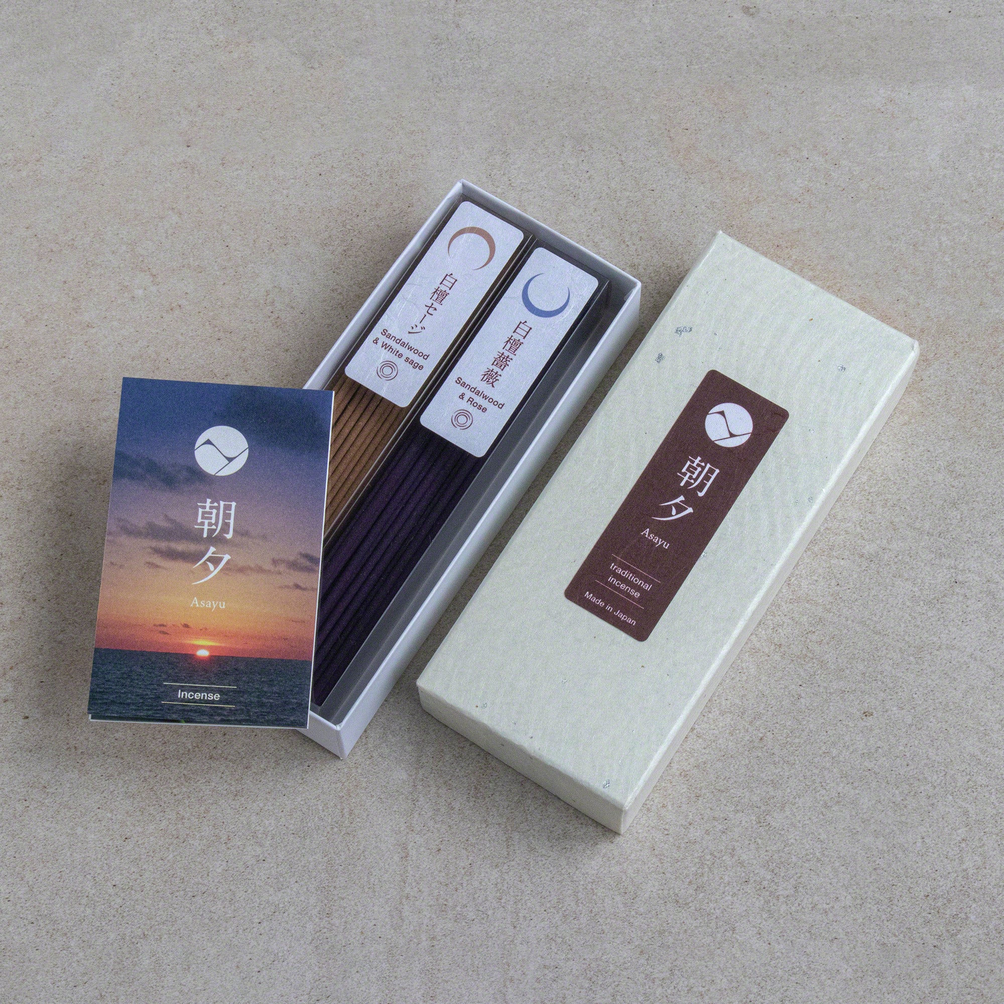 [ Free Shipping all over the US &CA & UK ] Asayu Japan Traditional Incense Sticks 40g. Elevate your mornings with sandalwood and white sage, and unwind in the evenings with sandalwood and rose. Asayu Japan's Traditional Incense Sticks offer two fragrances for different moods. Embrace the authentic Japanese Zen experience for self-care.