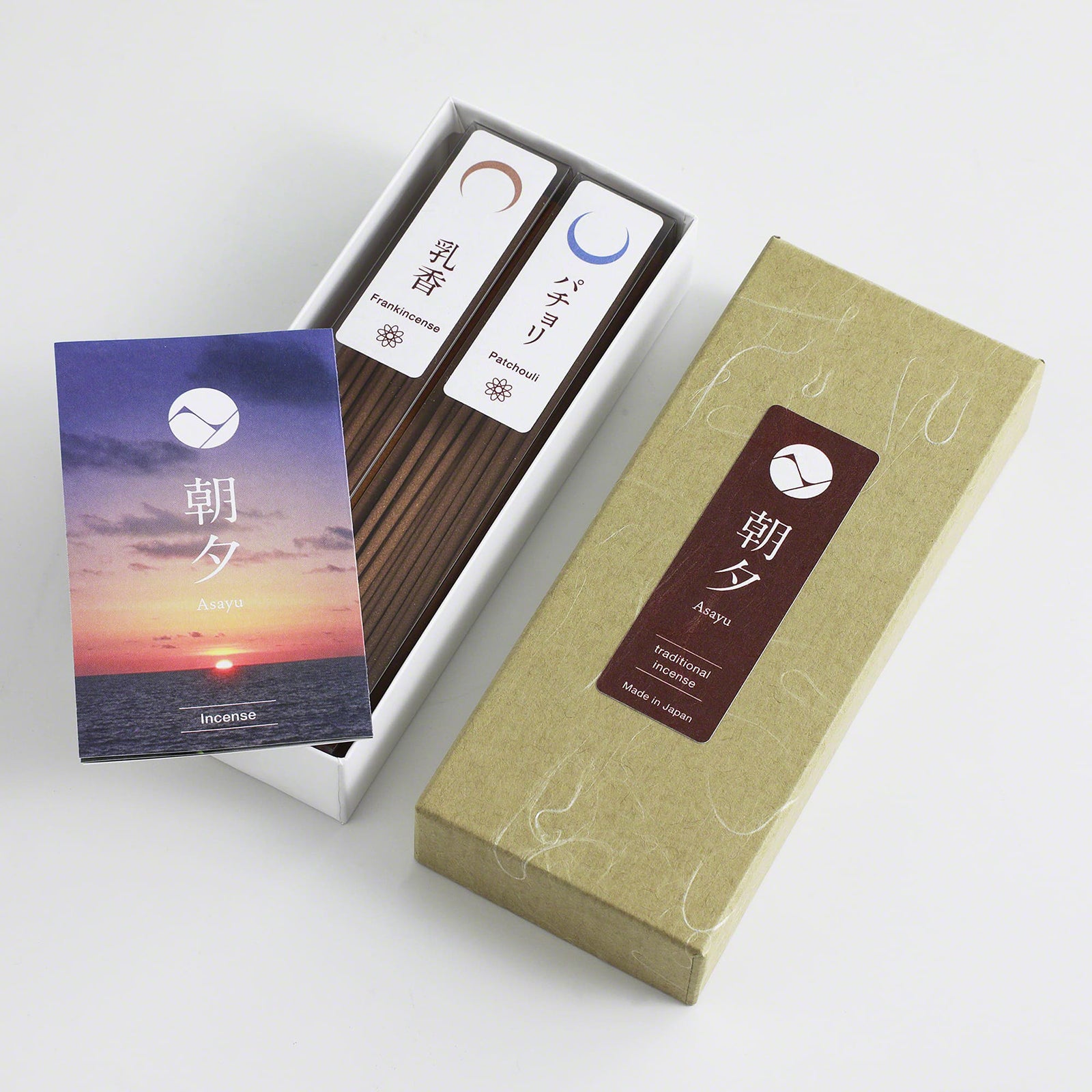 [ Free Shipping all over the US &CA & UK ] Discover tranquility with Asayu Japan's Traditional Incense Sticks. Elevate your mornings with frankincense and energize your evenings with patchouli. Made in Japan with natural materials, our incense offers a refreshing start and a relaxing finish to your day. Experience the authentic Japanese Zen way of self-care.