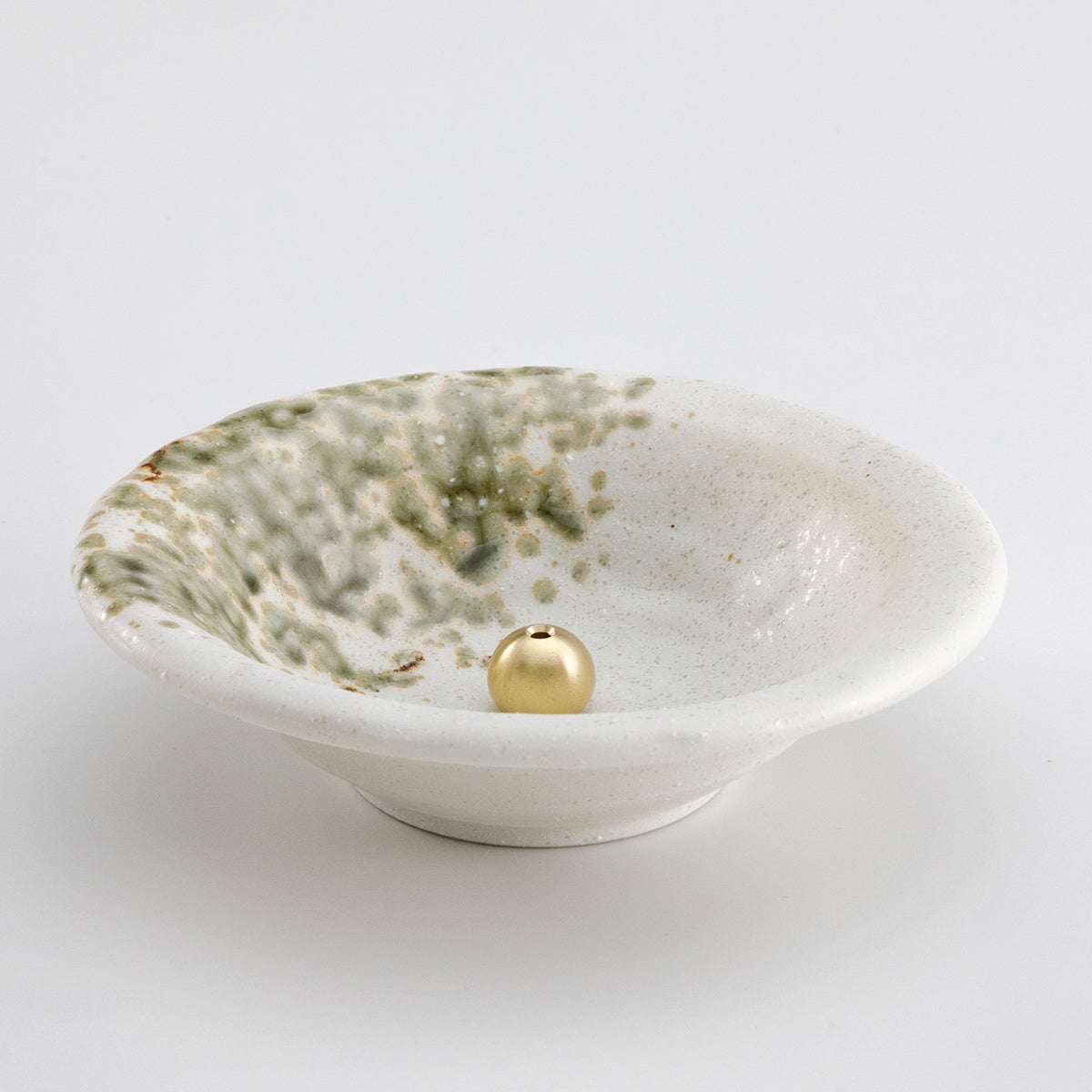 Tradtional Ceramic Insence Holder Plate and Brass Incense Burner Set - White
