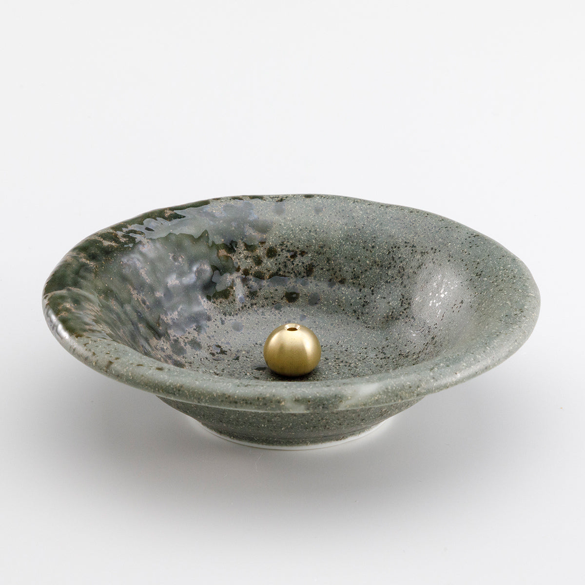 Tradtional Ceramic Insence Holder Plate and Brass Incense Burner Set - Green