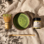 Matcha Ceremony Set 4 Pieces – Gold Tataki Mino Ware Bowl, Bamboo Whisk & Scoop, Mt. Fuji Matcha 30g