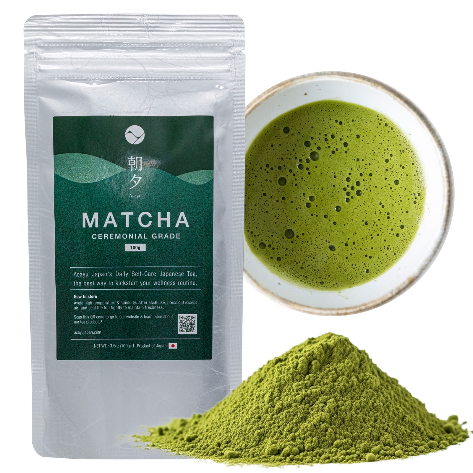Matcha 100g Pouch with Matcha Powder and Matcha Tea