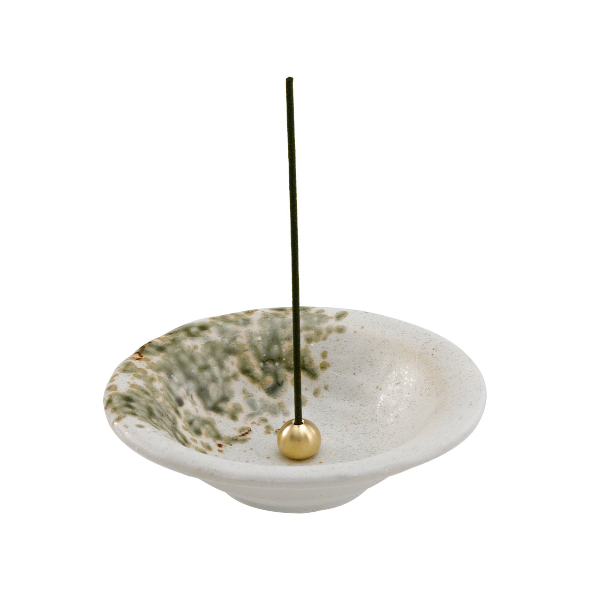 Tradtional Ceramic Insence Holder Plate and Brass Incense Burner Set - White
