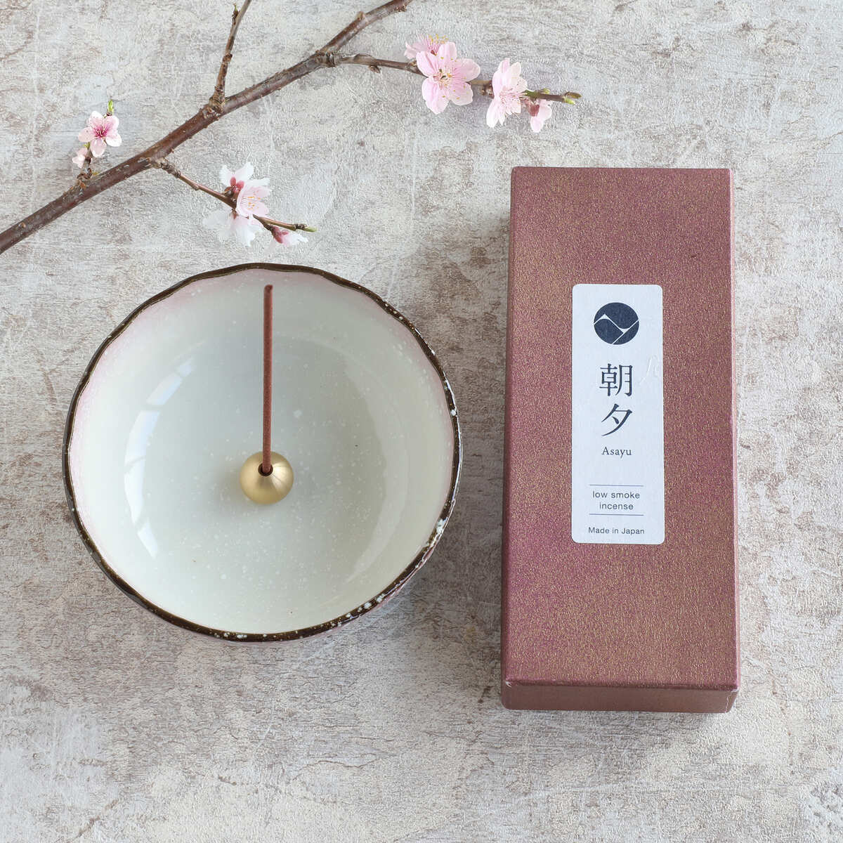 Premium Sakura incense box with Pastel Ceramic Holder
