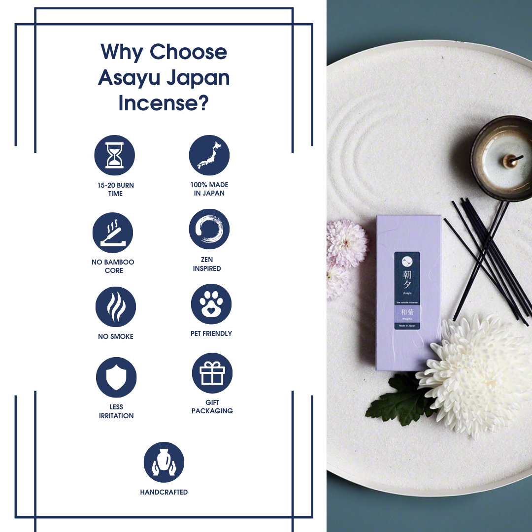 Low Smoke Incense Gift Set  [ Zen Set (Japanese Garden & Wagiku Chrysanthemum) + Zen Incense Holder ]