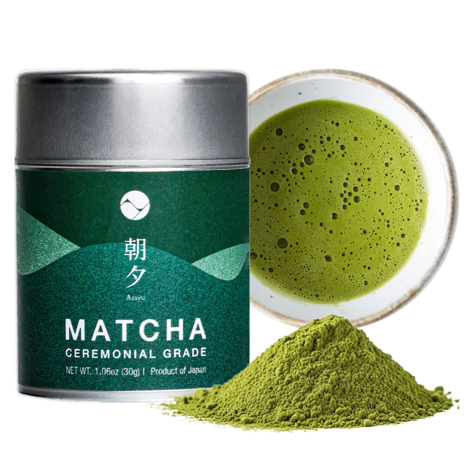 can of matcha with matcha powder