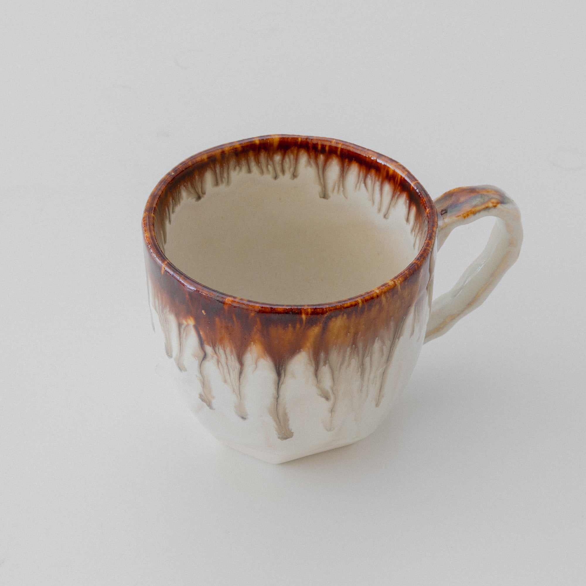 Top view of the Brown and white cup