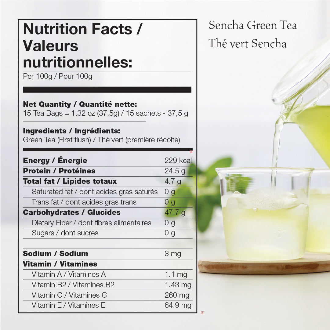 nutrition facts about asayu sencha green tea bags