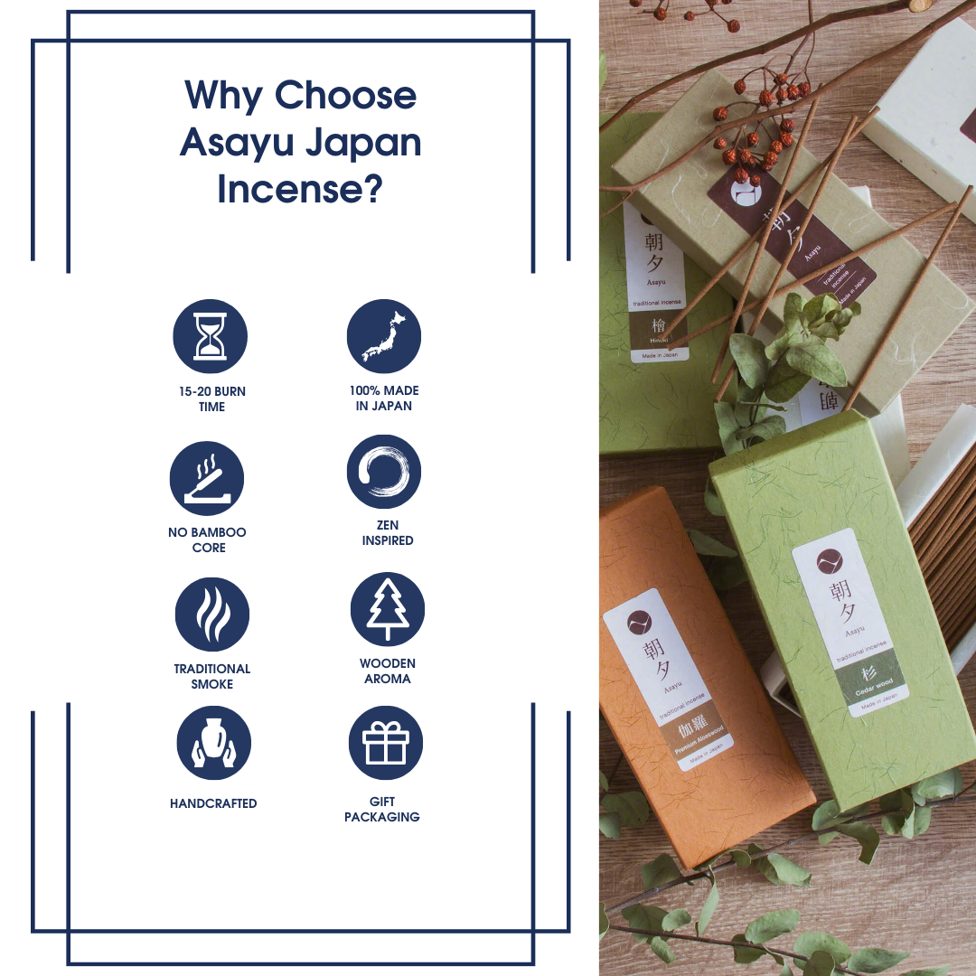Traditional Incense Gift Set  [ Forest Set (Hinoki Cypress & Cedar Wood)  + Green Lotus Incense Holder ]