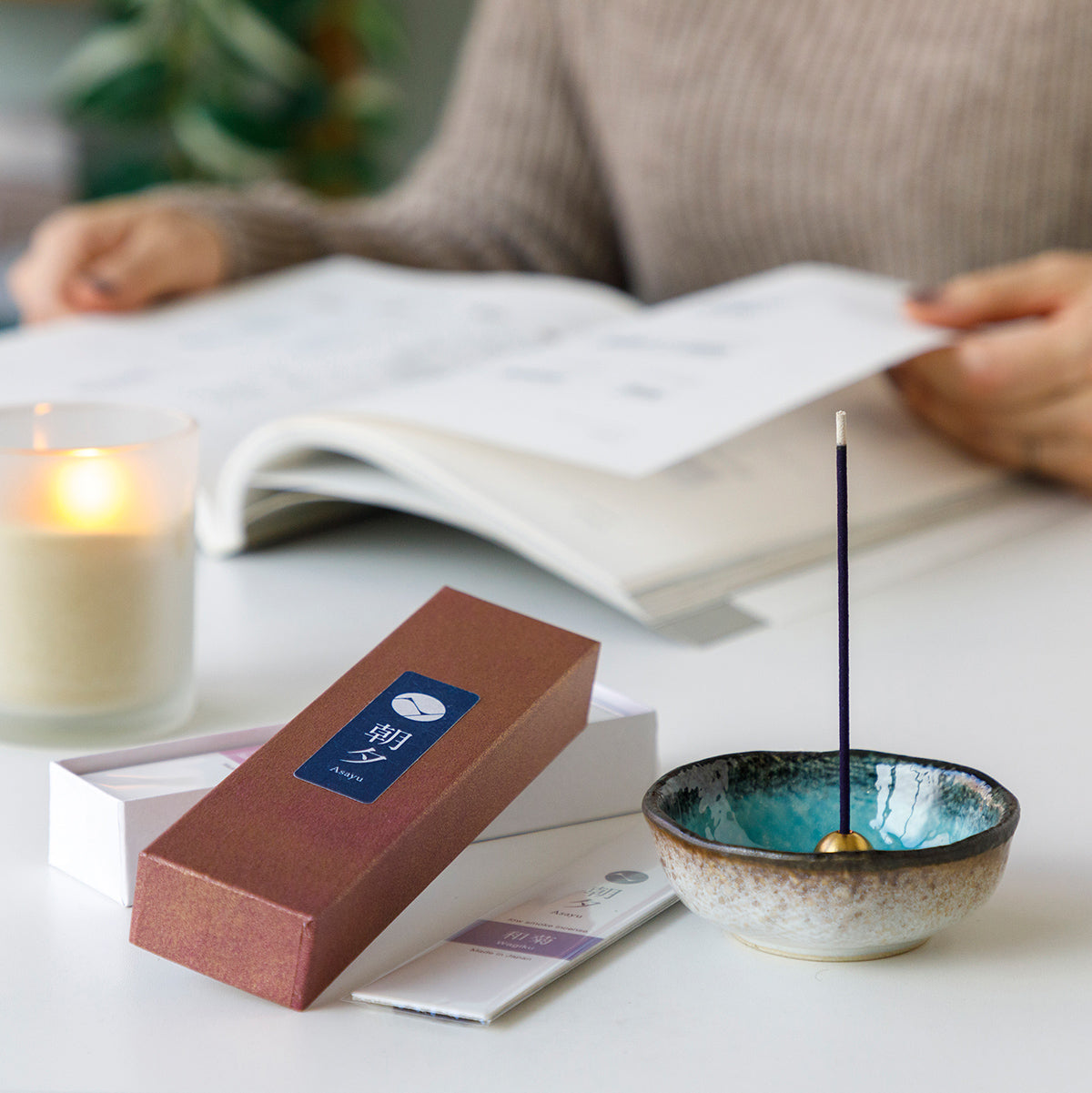 Floral incense sticks variety pack with incense holder and a candle