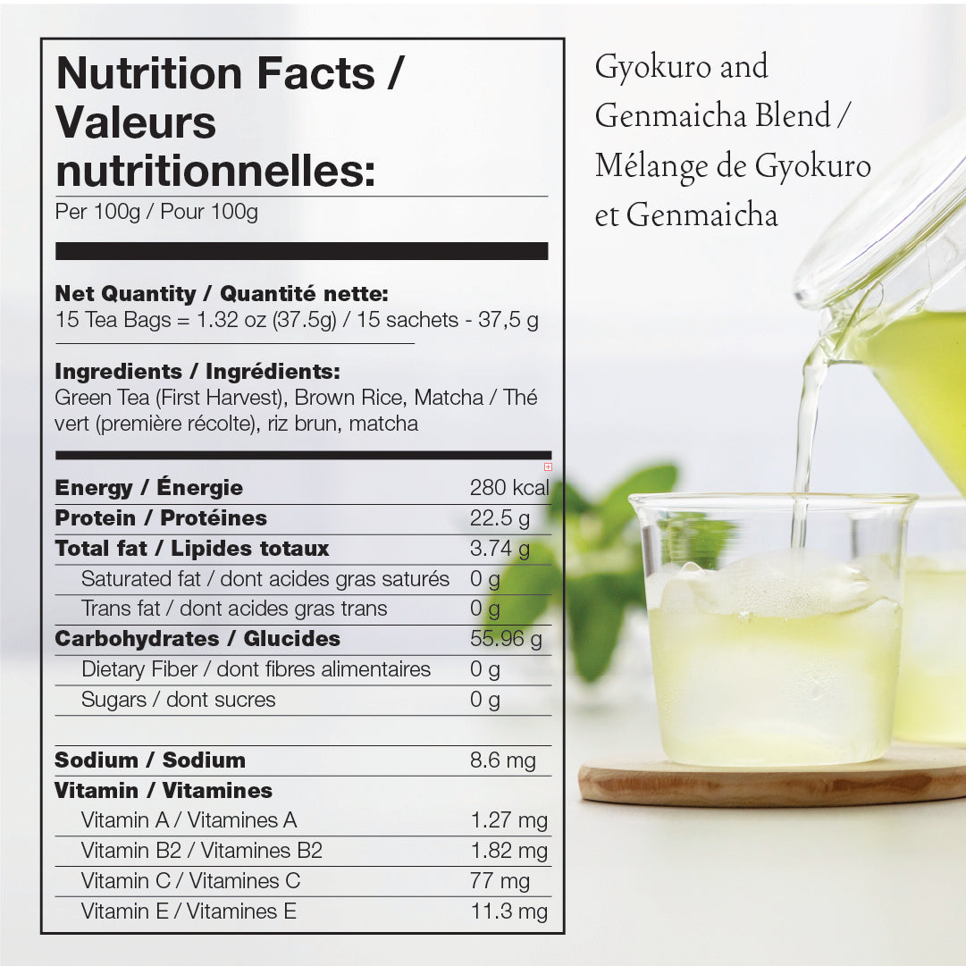 nutrition facts of asayu gyokuro and genmaicha tea bags
