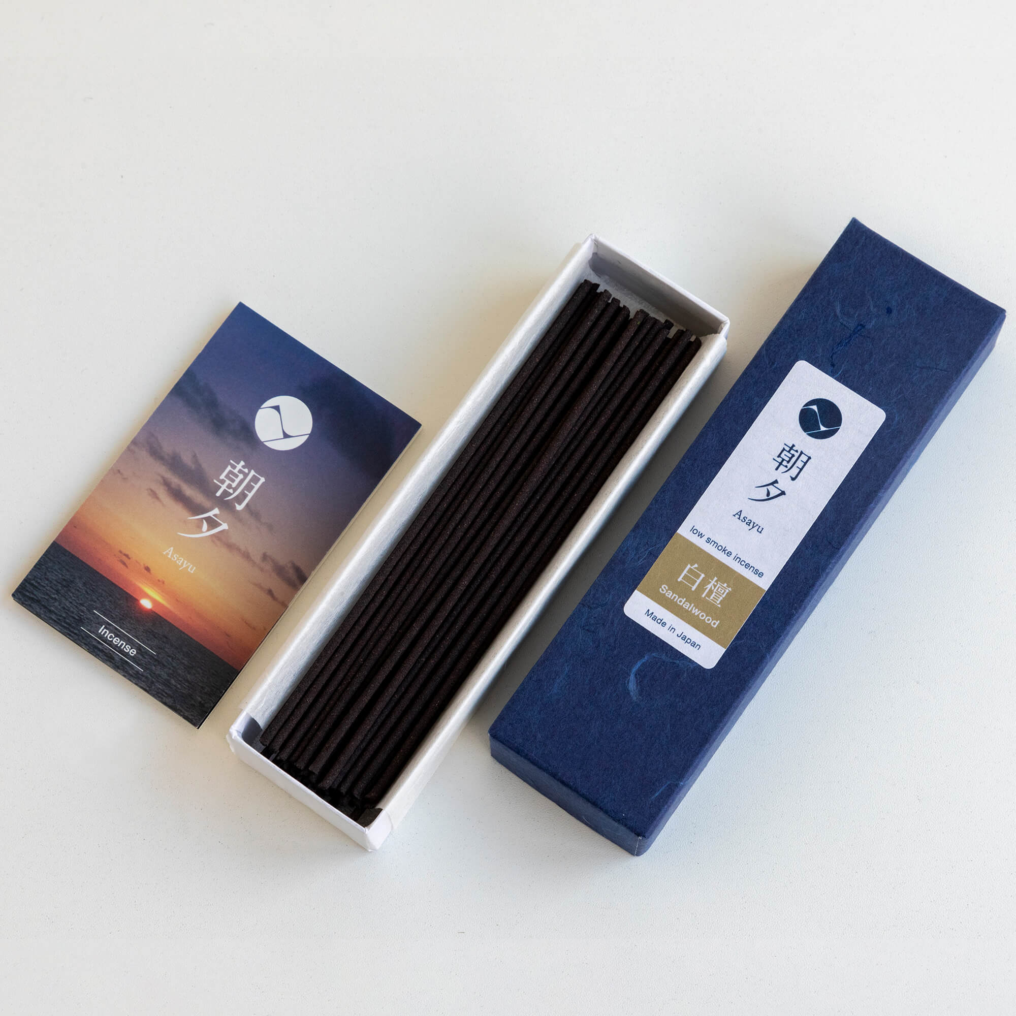 20g Box of sandalwood incense sticks in display and asayu catalog