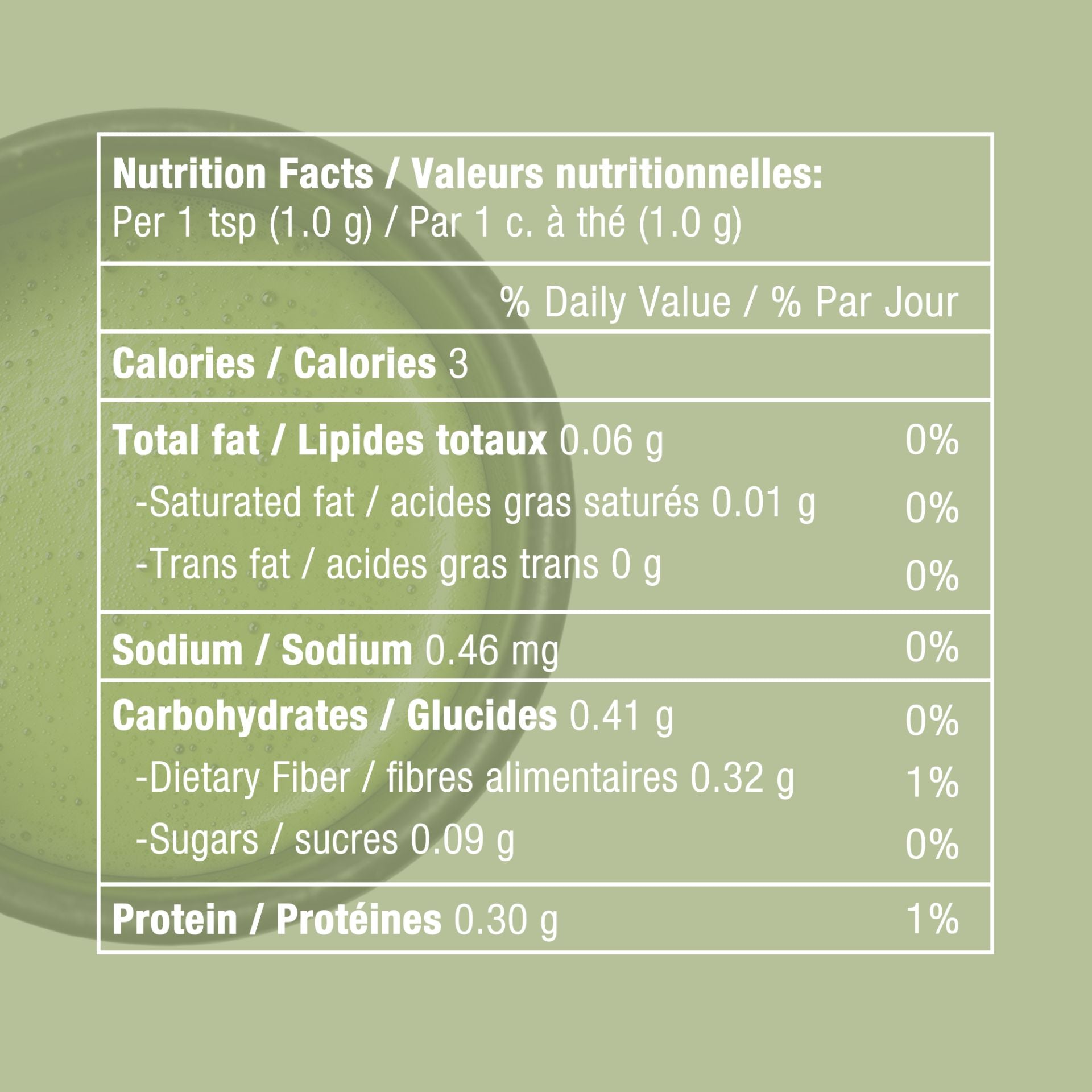 Moringa Matcha Powder Nutrition facts