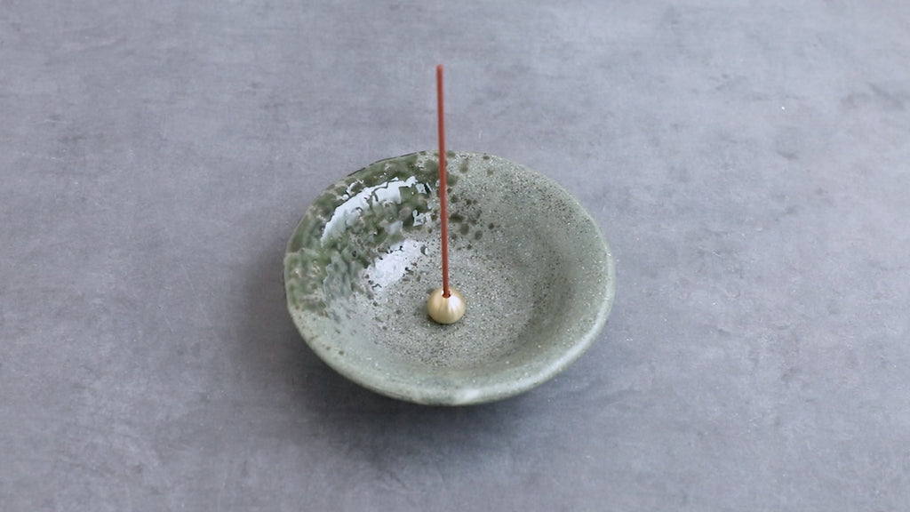 Tradtional Ceramic Insence Holder Plate and Brass Incense Burner Set - Green