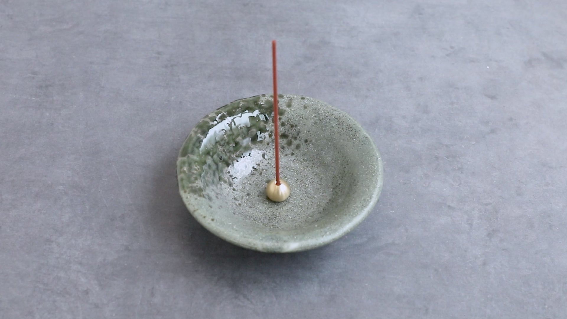 Tradtional Ceramic Insence Holder Plate and Brass Incense Burner Set - Green
