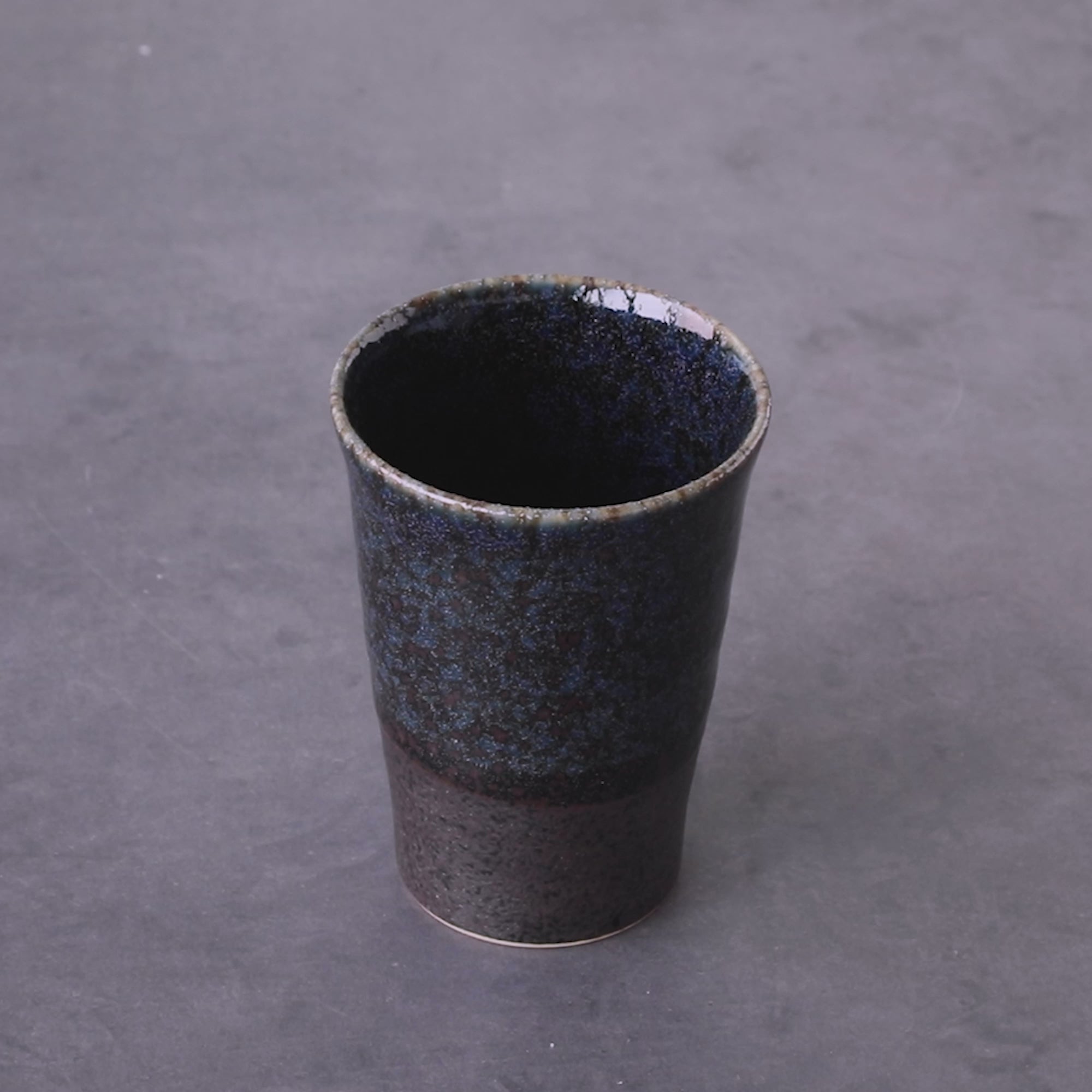 Ceramic Tea Cup 310ml, Japanese Yunomi Mug - Blue x Black