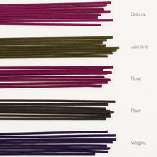 Cargar imagen en el visor de la galería, Flower Incense Sticks Assortment, Set of 5 Scents: Wagiku, Plum, Rose, Jasmine, Sakura
