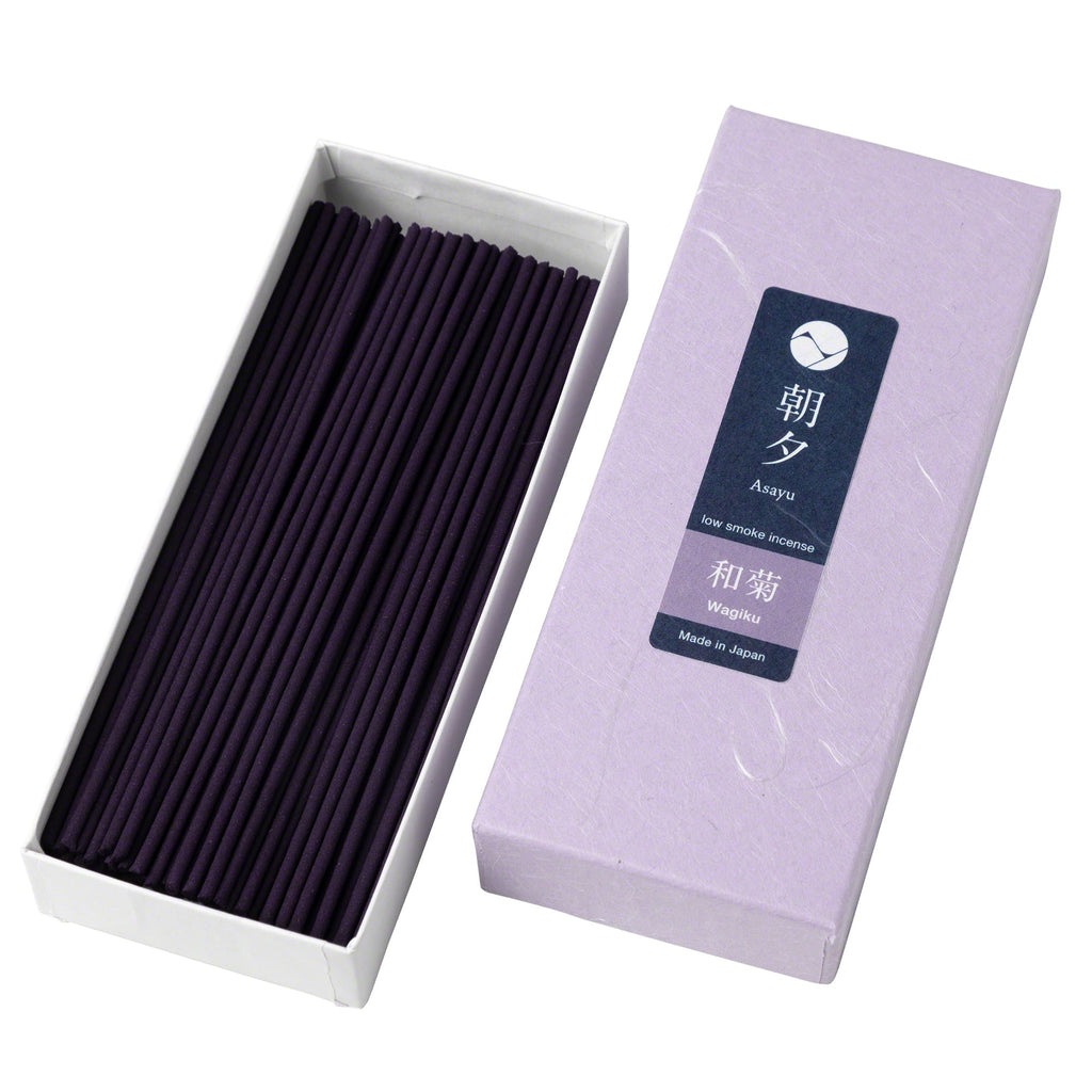 Wagiku Japanese Chrysanthemum Low Smoke Incense Sticks by Asayu Japan in an open box