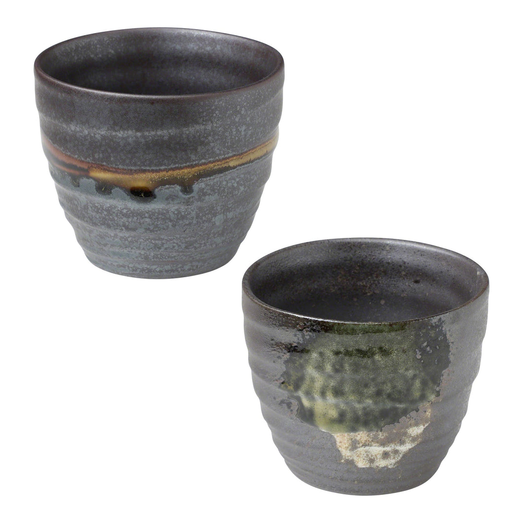 Handpainted Glazed Ceramic Tea Cups Set of 2, Metallic Dark Brown