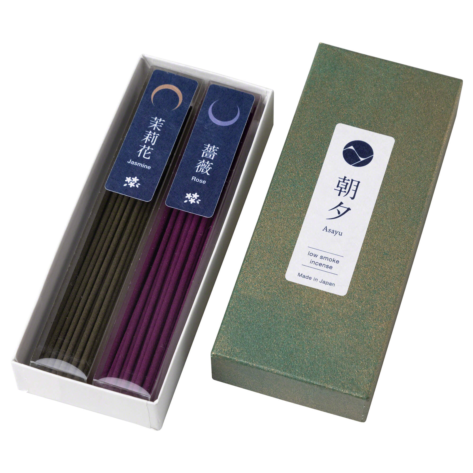 Asayu Japan Low Smoke Incense Sticks 40g Floral Scent Set [ Jasmine and Rose ] Made in Japan